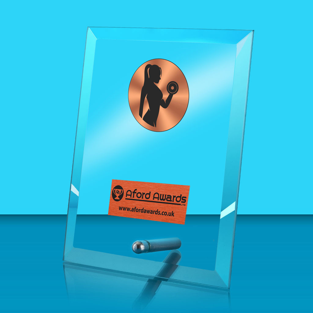 Weightlifting Glass Rectangle Award with Metal Pin