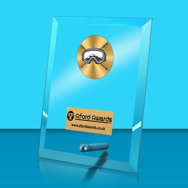 Winter Sports Glass Rectangle Award with Metal Pin