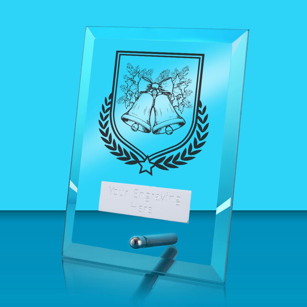 UV Colour Printed Christmas Glass Rectangle Award with Metal Pin