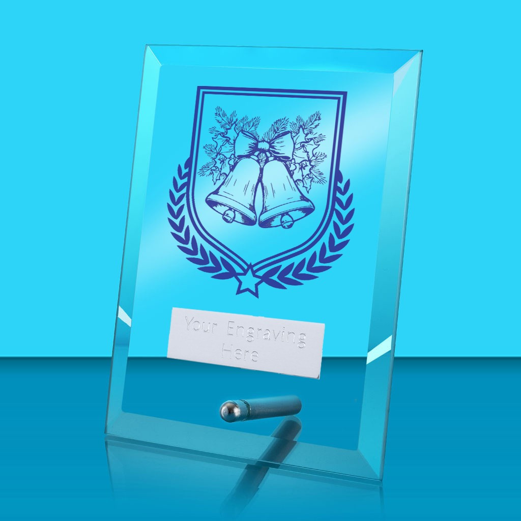 UV Colour Printed Christmas Glass Rectangle Award with Metal Pin
