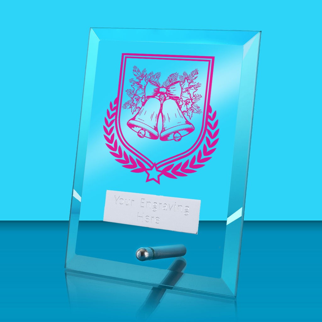 UV Colour Printed Christmas Glass Rectangle Award with Metal Pin