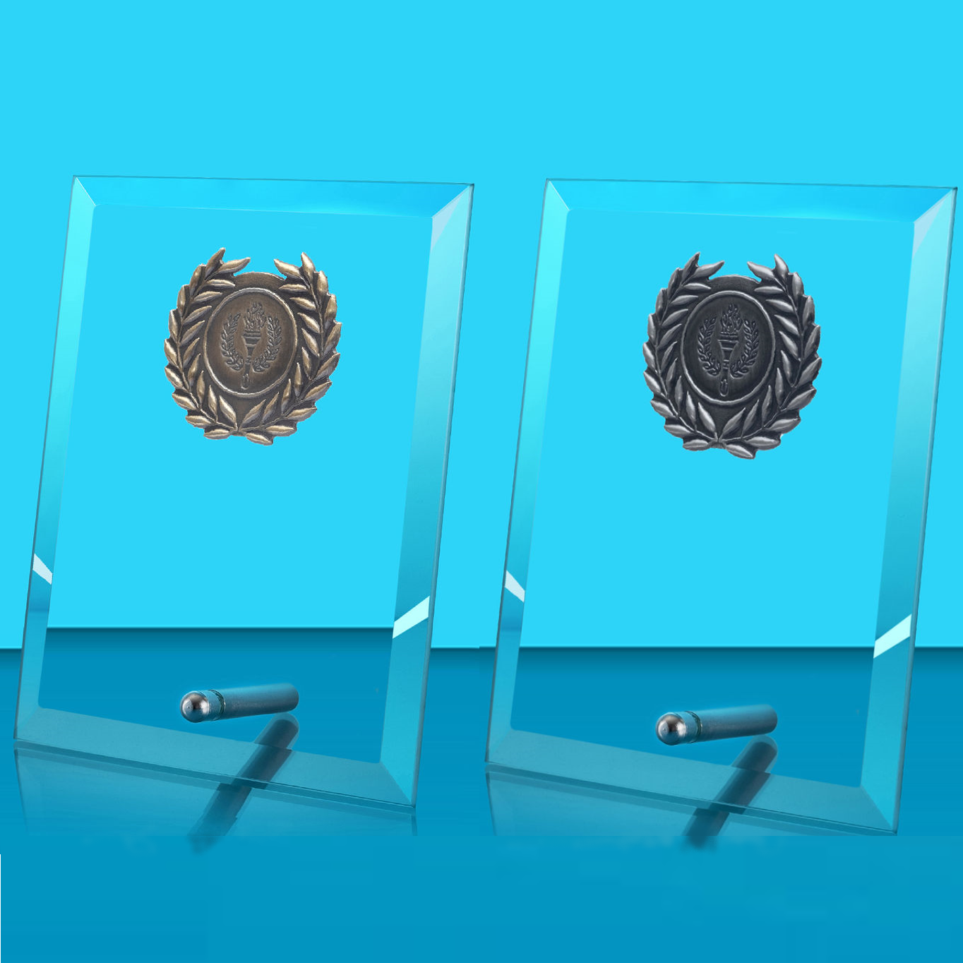 Glass Rectangle Award and Pin with Wreath
