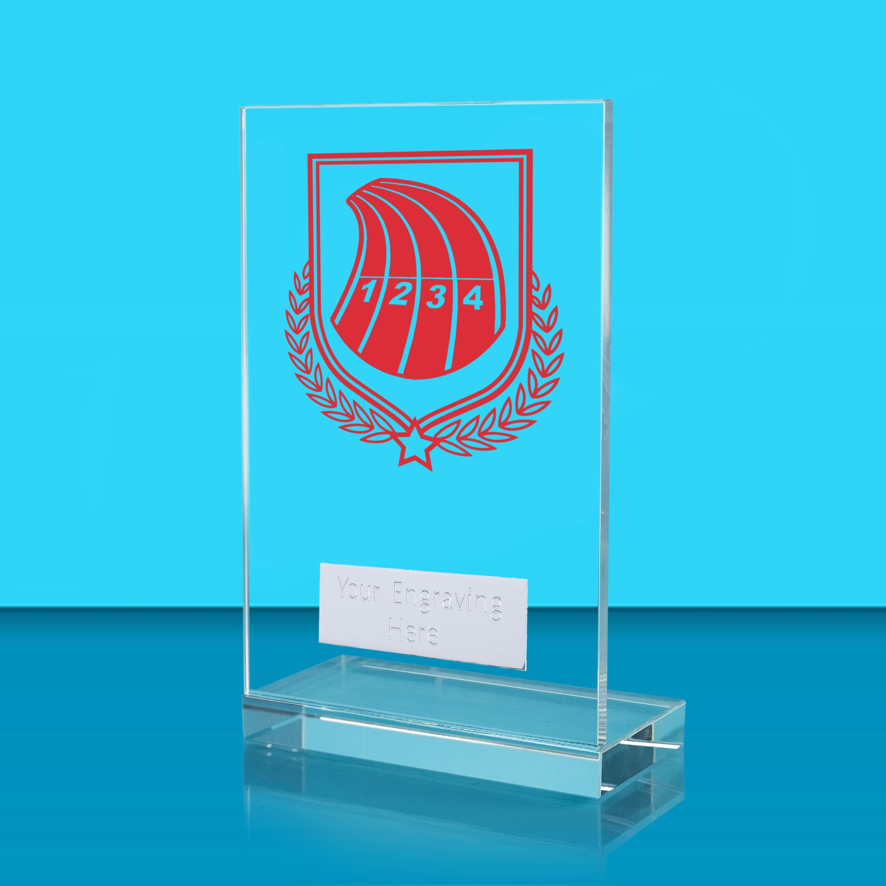 UV Colour Printed Athletics L Shaped Jade Glass Award