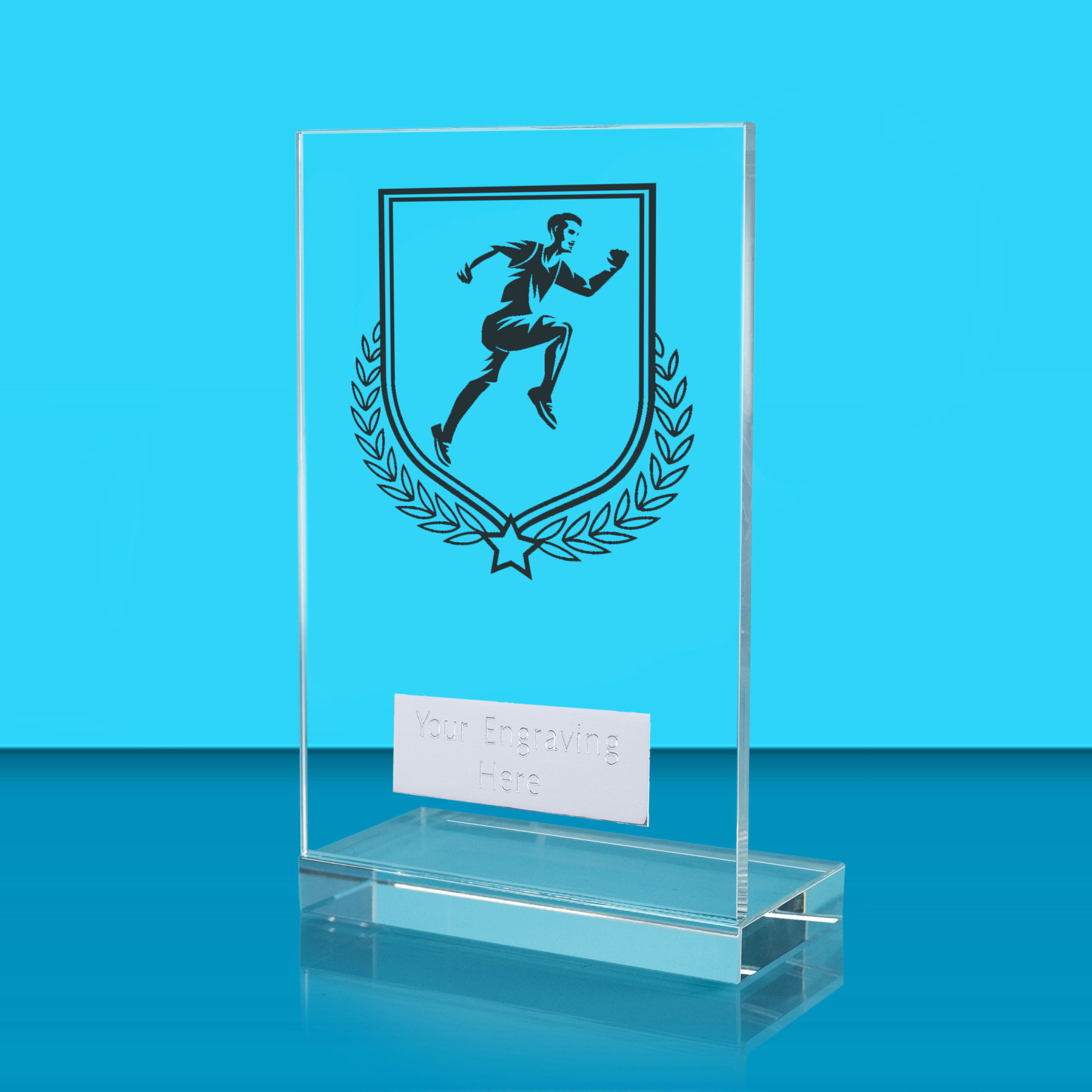 UV Colour Printed Male Running L Shaped Jade Glass Award