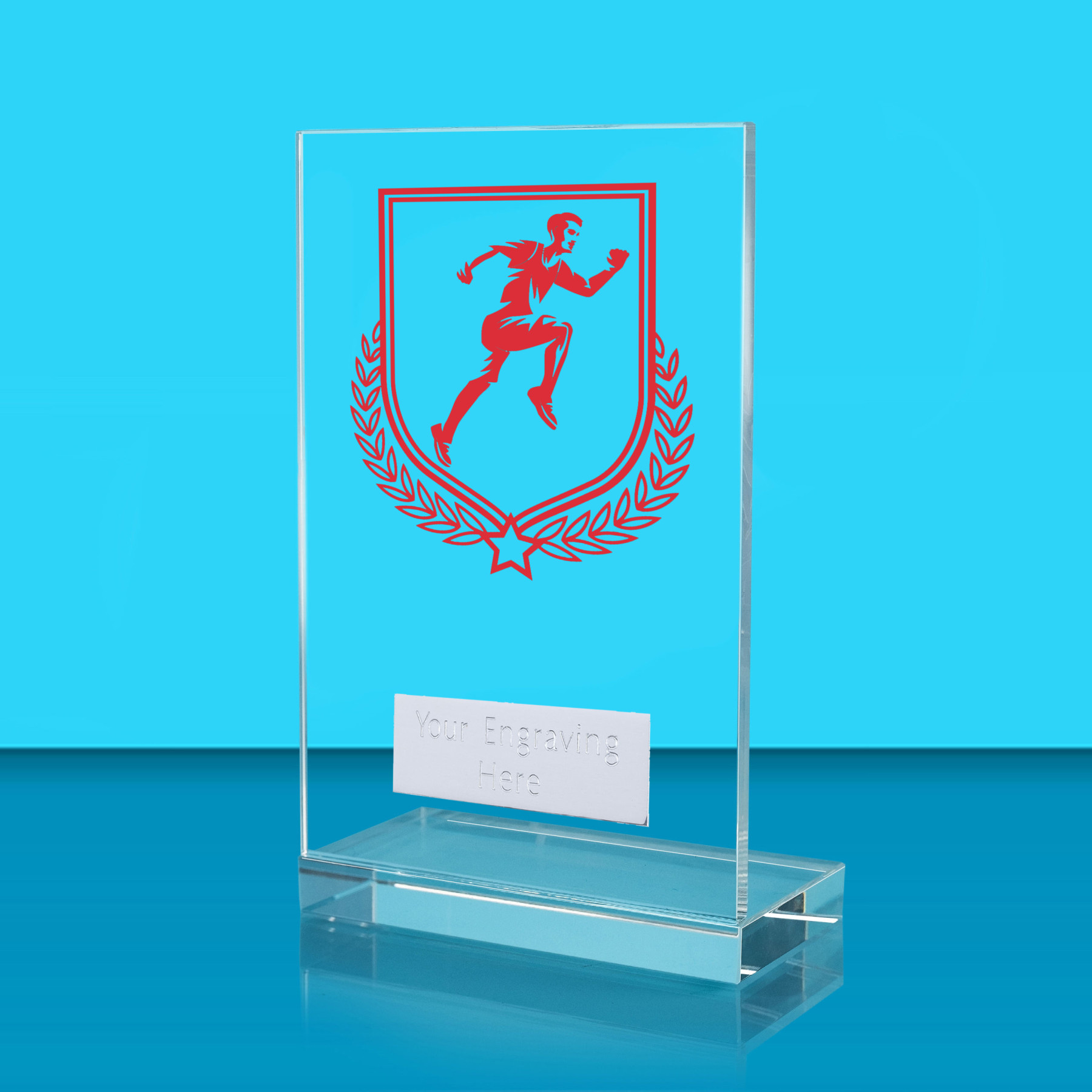 UV Colour Printed Male Running L Shaped Jade Glass Award