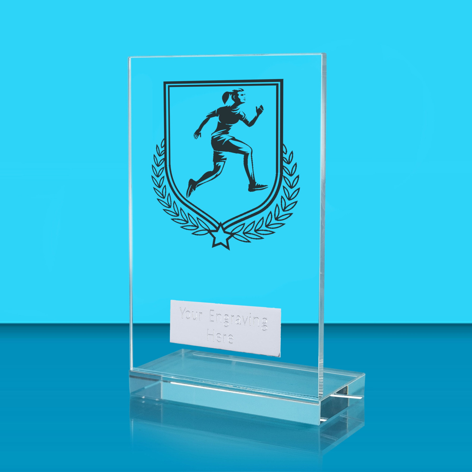 UV Colour Printed Female Running L Shaped Jade Glass Award
