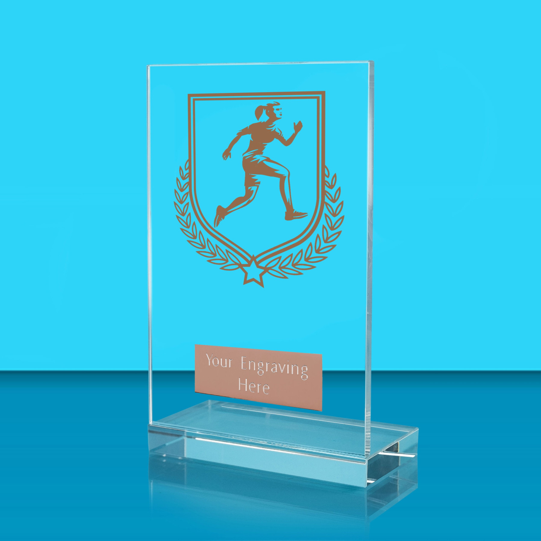 UV Colour Printed Female Running L Shaped Jade Glass Award