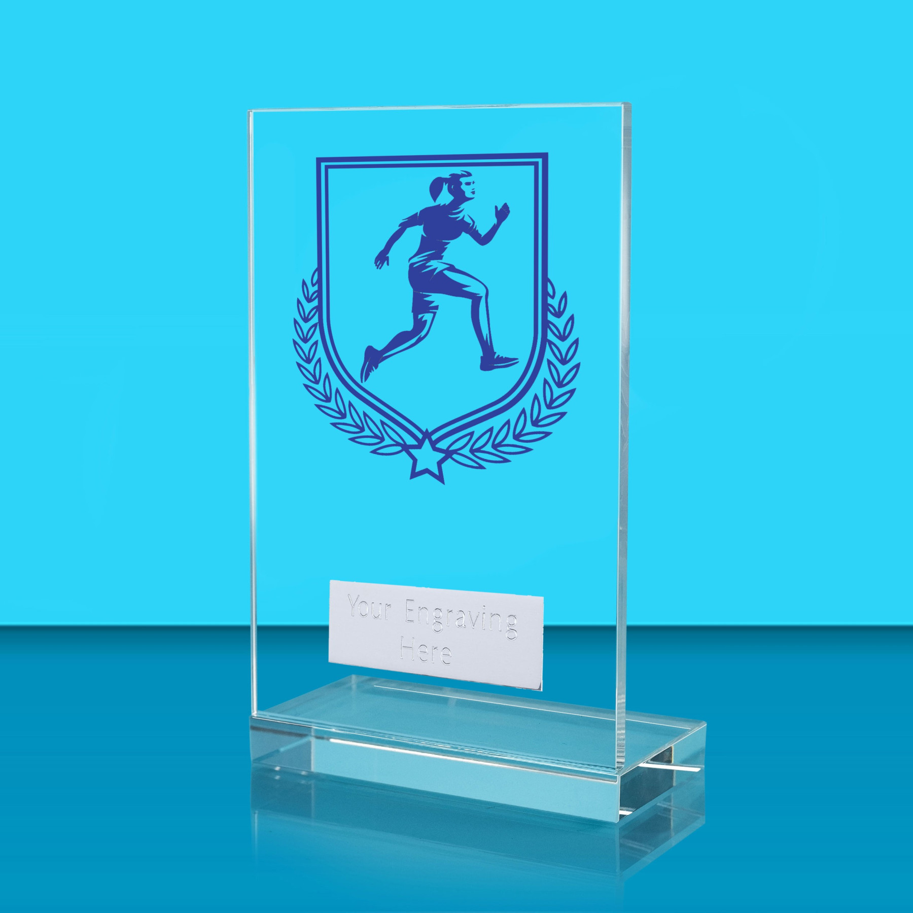 UV Colour Printed Female Running L Shaped Jade Glass Award