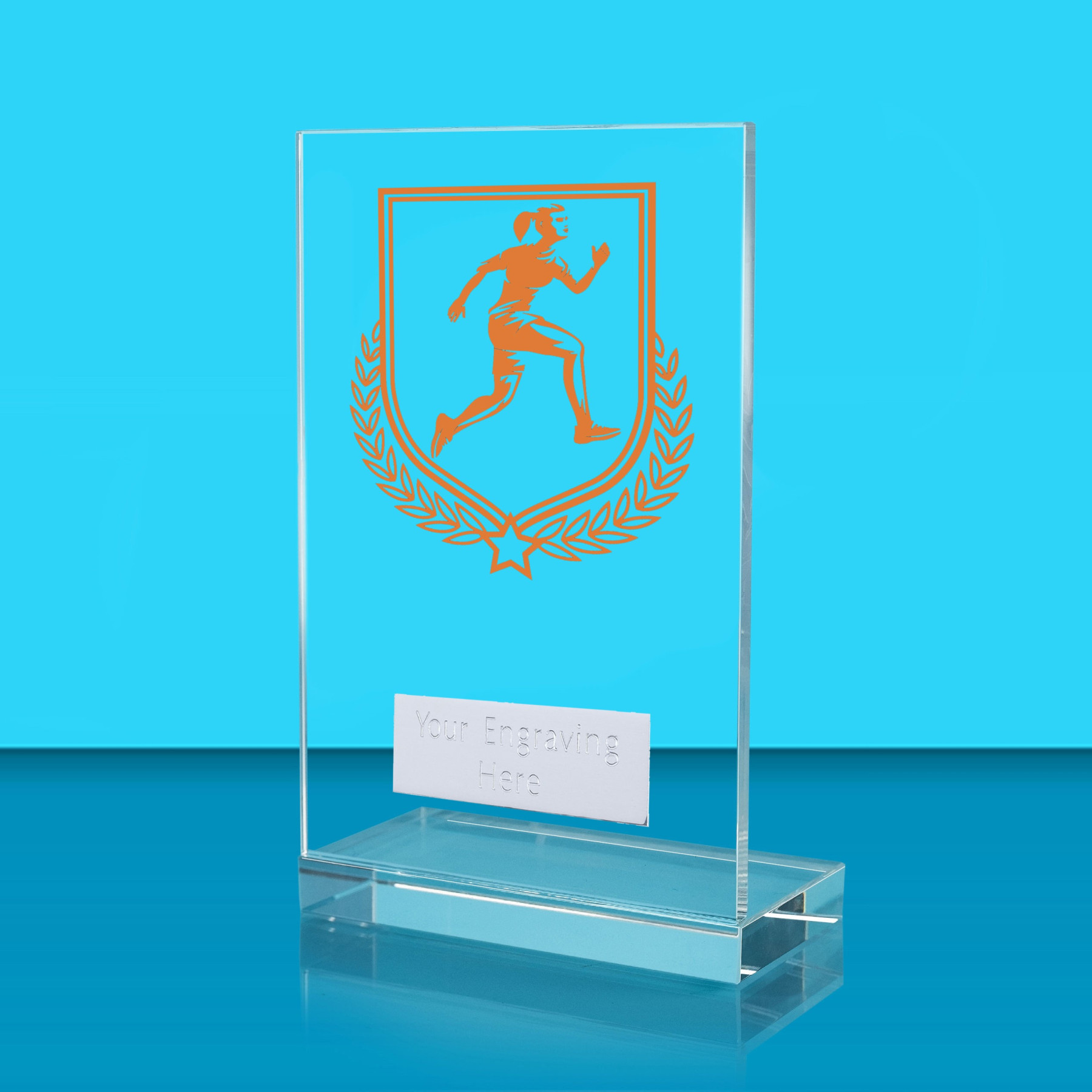 UV Colour Printed Female Running L Shaped Jade Glass Award