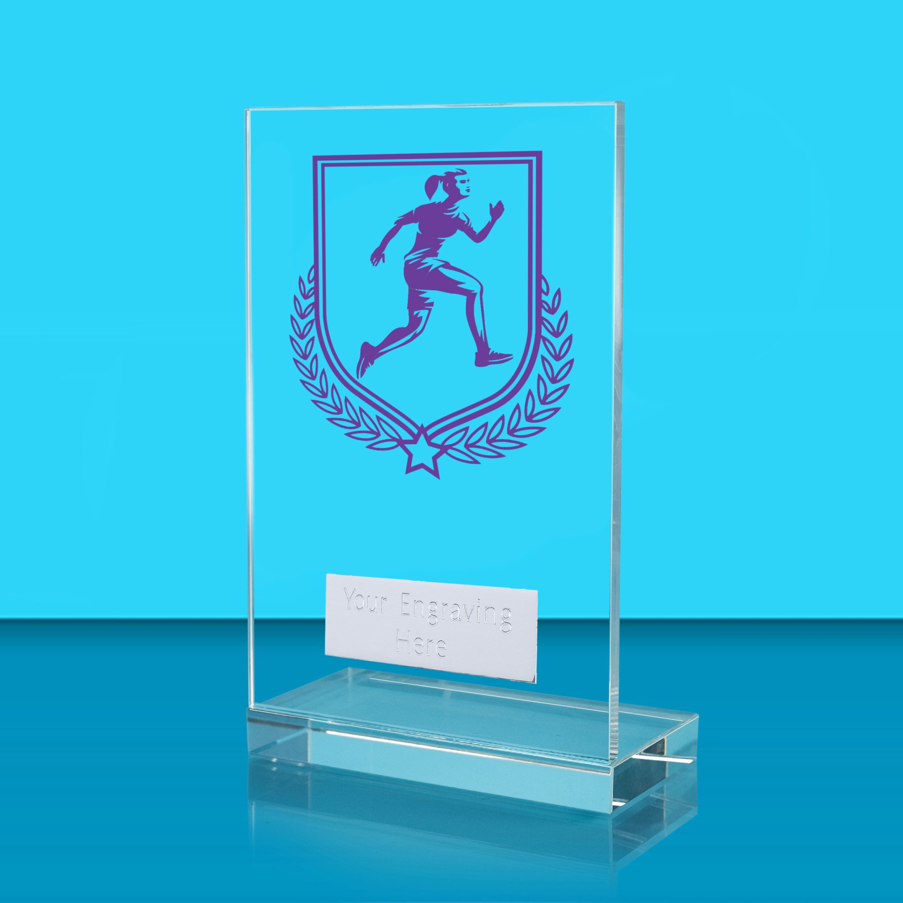 UV Colour Printed Female Running L Shaped Jade Glass Award