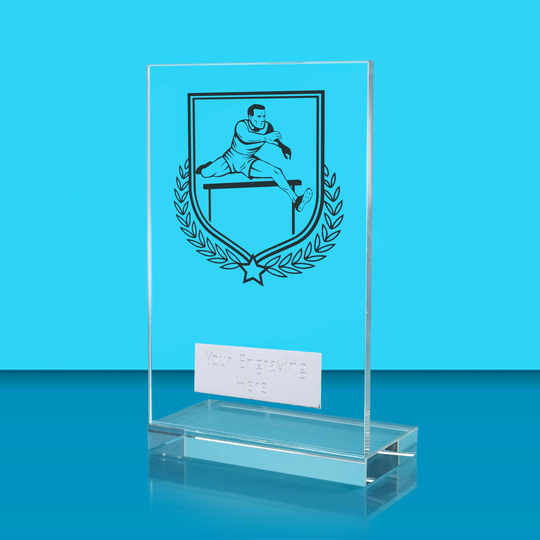 UV Colour Printed Male Hurdles L Shaped Jade Glass Award