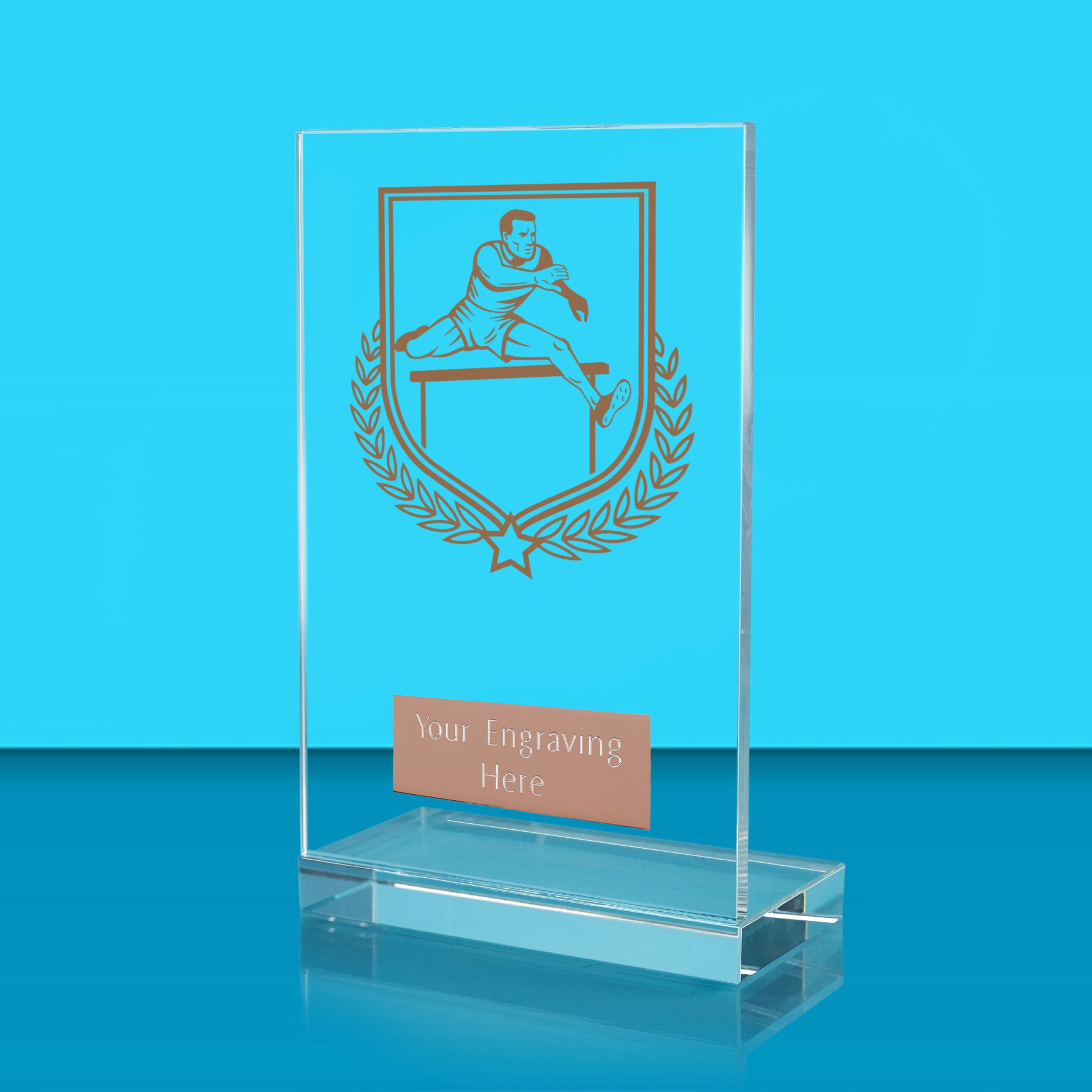 UV Colour Printed Male Hurdles L Shaped Jade Glass Award