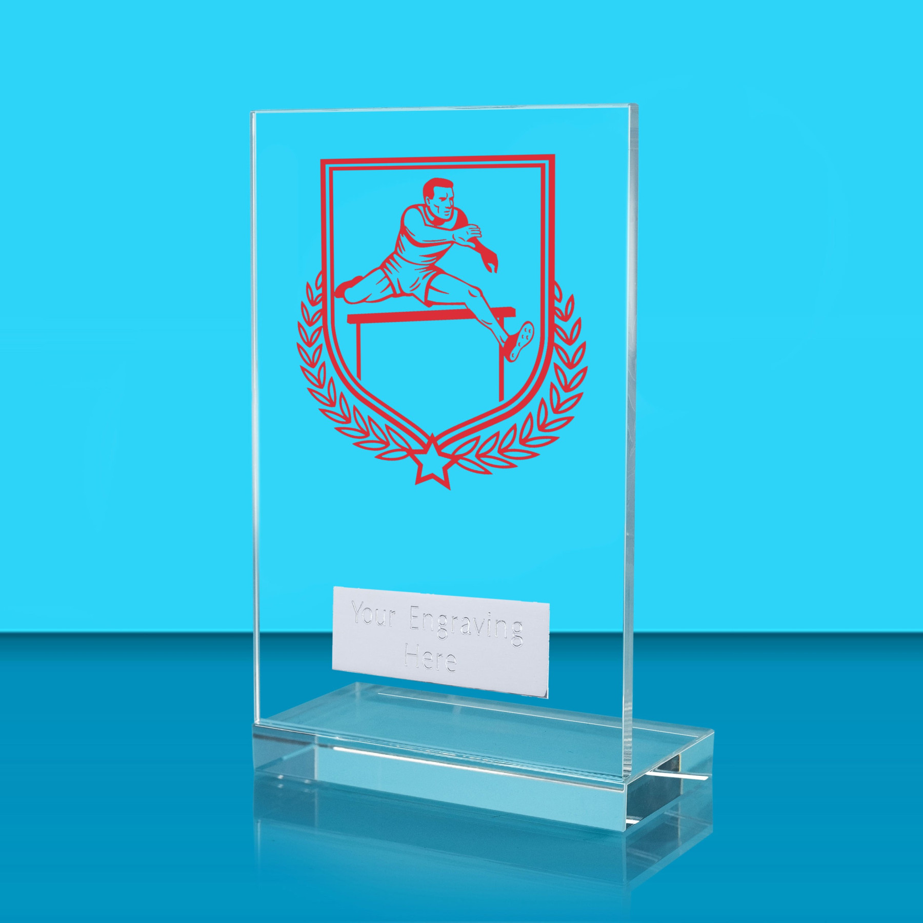 UV Colour Printed Male Hurdles L Shaped Jade Glass Award