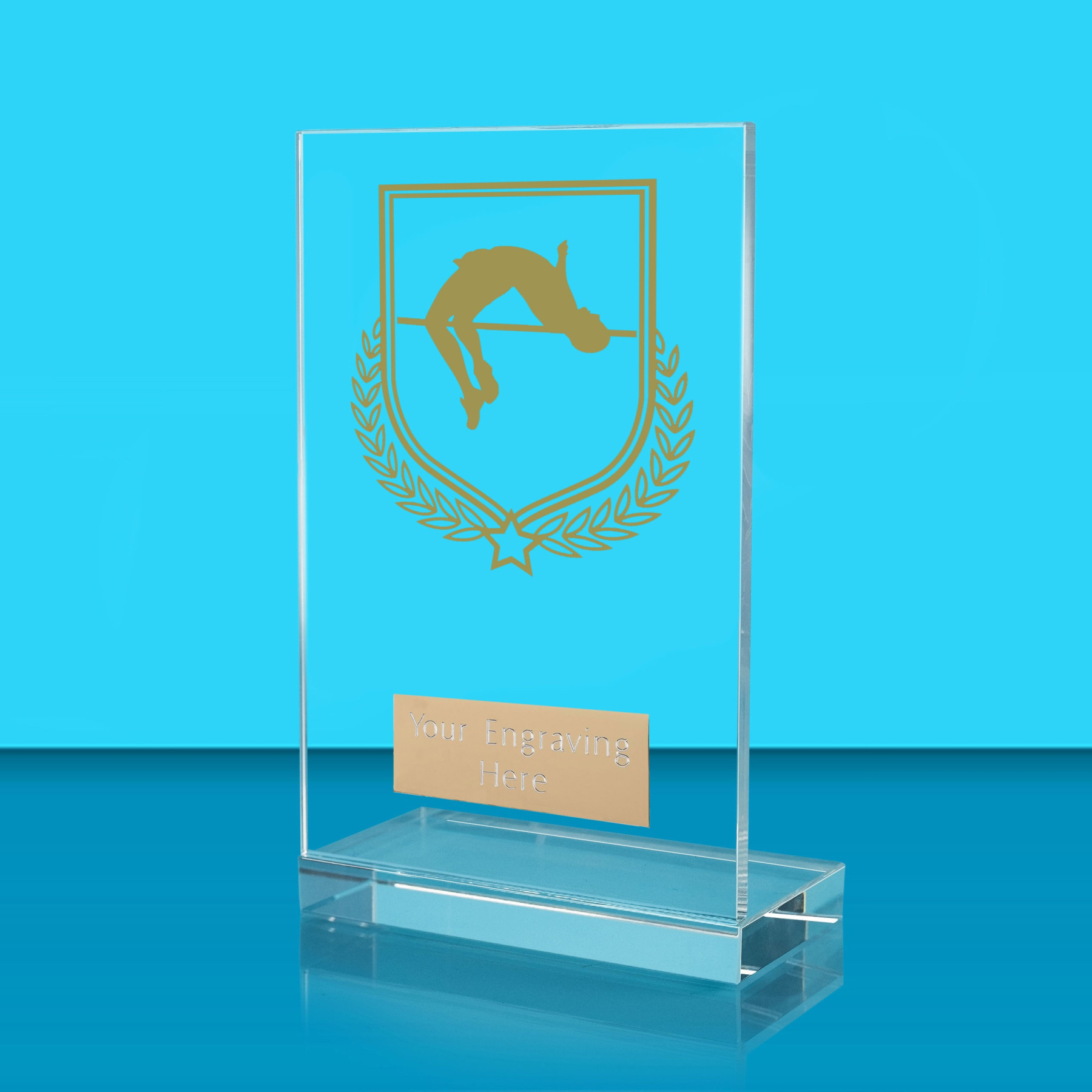 UV Colour Printed Pole Vault L Shaped Jade Glass Award