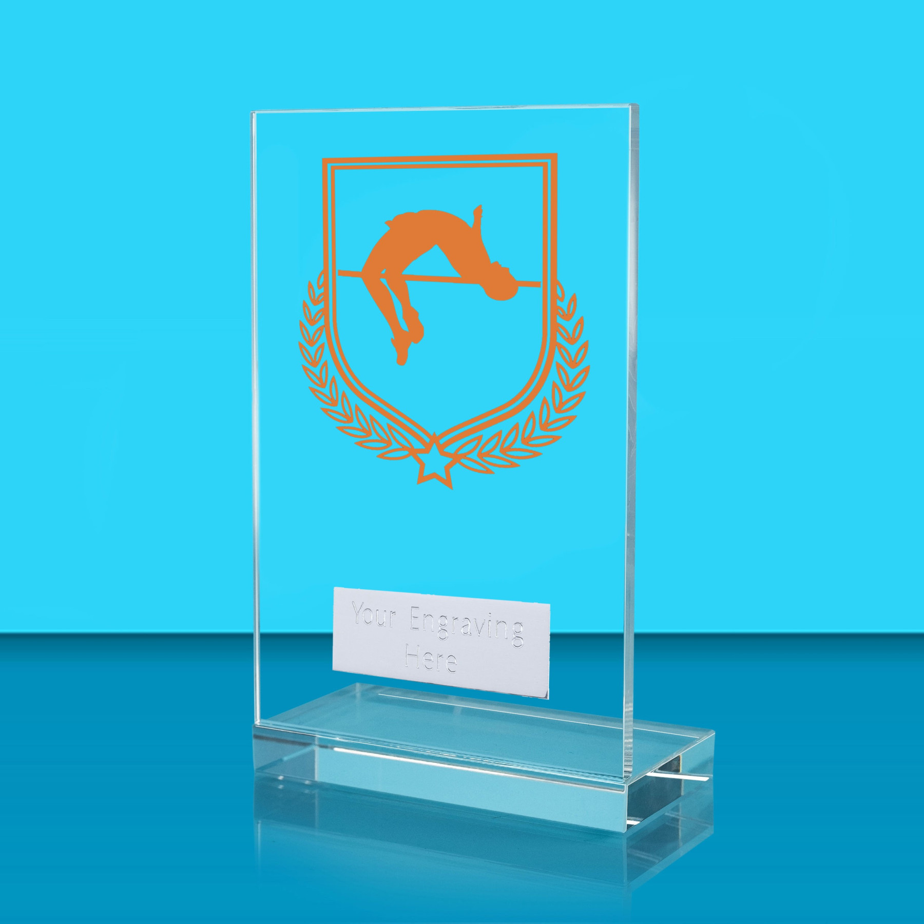 UV Colour Printed Pole Vault L Shaped Jade Glass Award