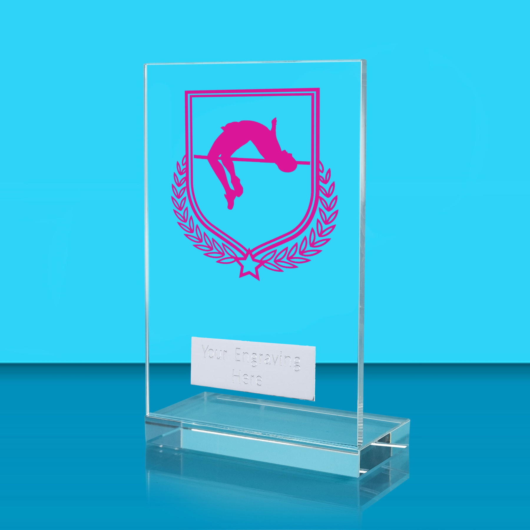UV Colour Printed Pole Vault L Shaped Jade Glass Award