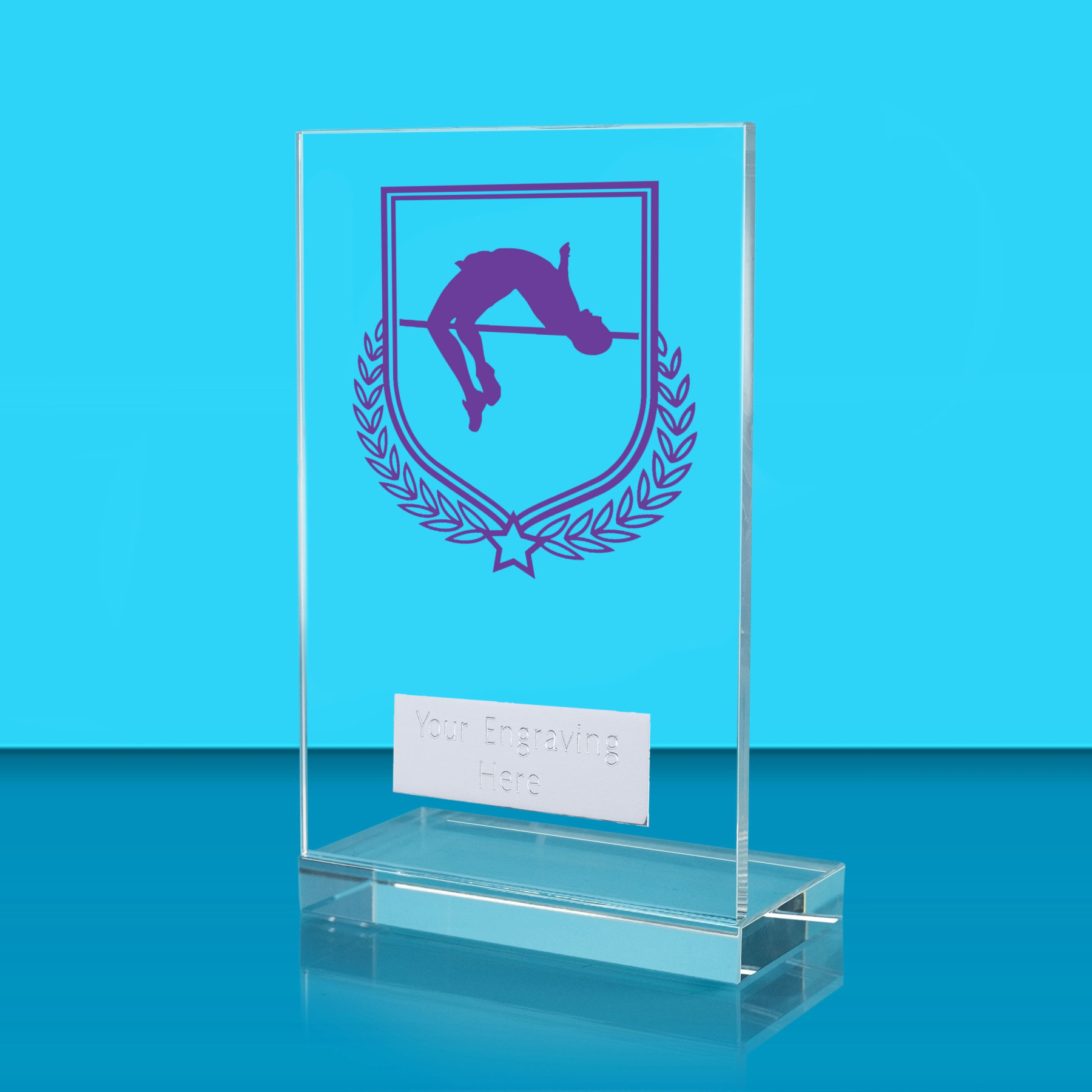 UV Colour Printed Pole Vault L Shaped Jade Glass Award