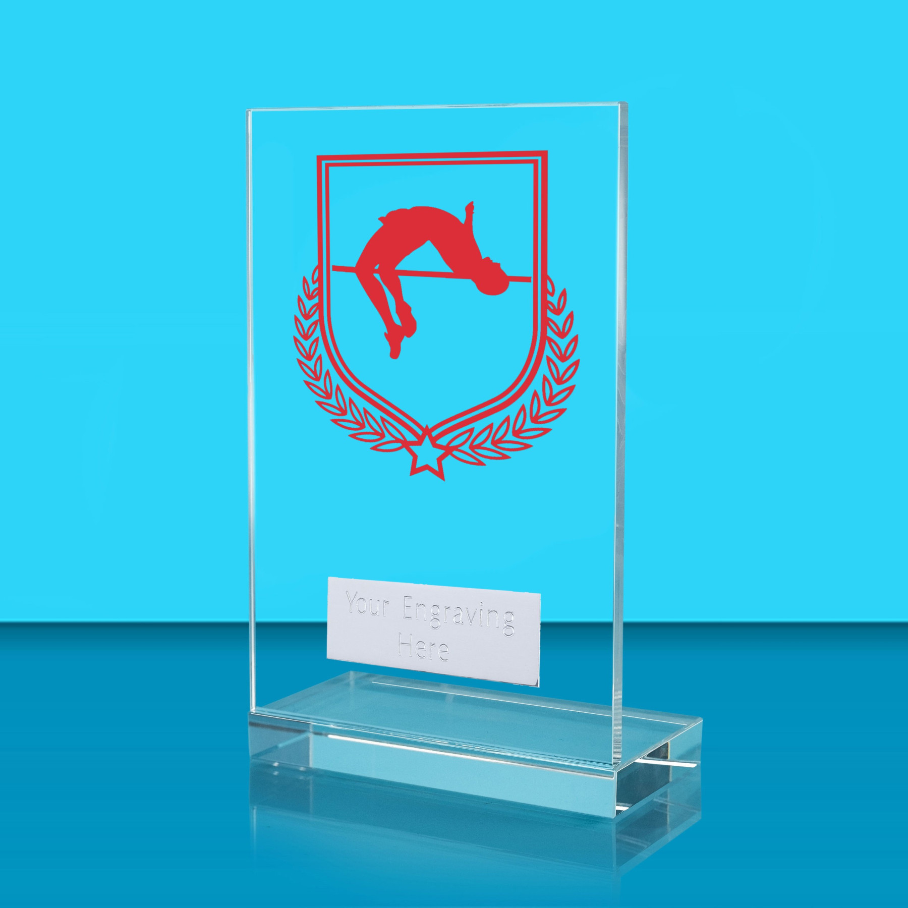 UV Colour Printed Pole Vault L Shaped Jade Glass Award