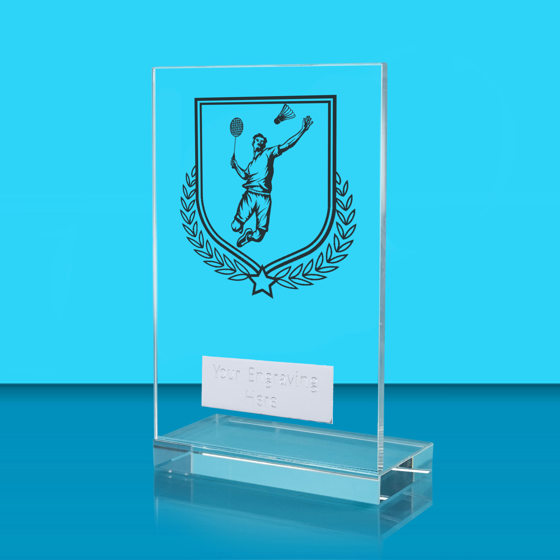UV Colour Printed Badminton L Shaped Jade Glass Award