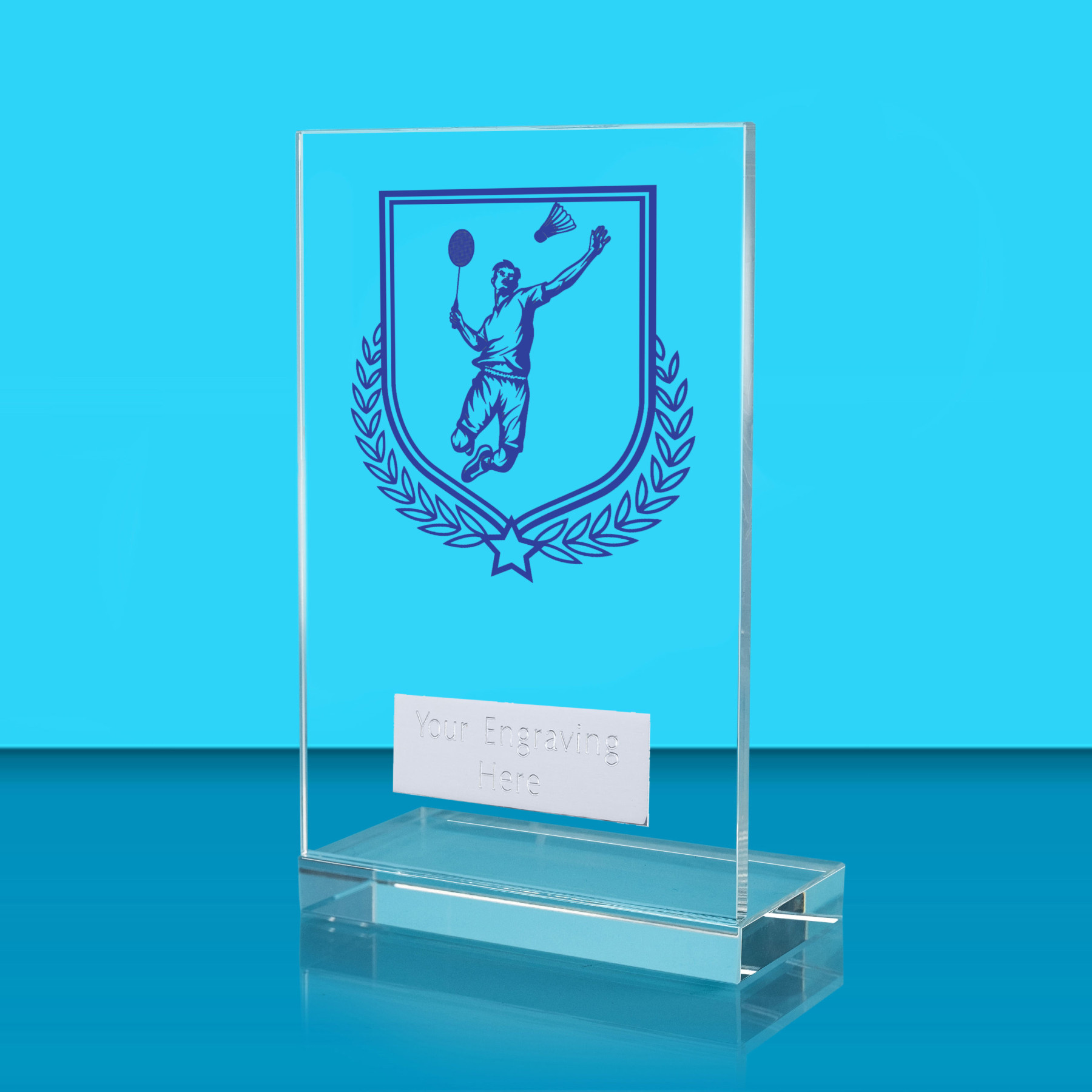 UV Colour Printed Badminton L Shaped Jade Glass Award