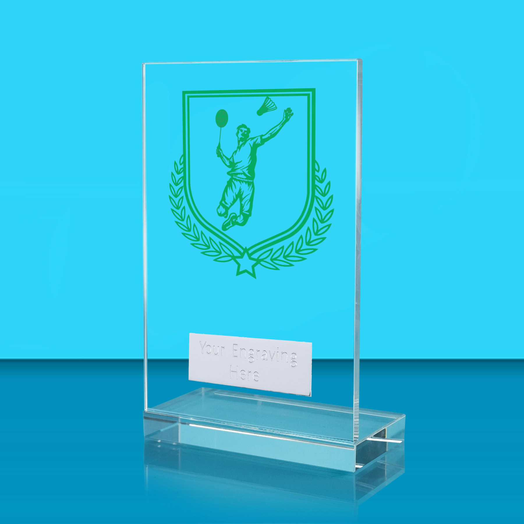 UV Colour Printed Badminton L Shaped Jade Glass Award