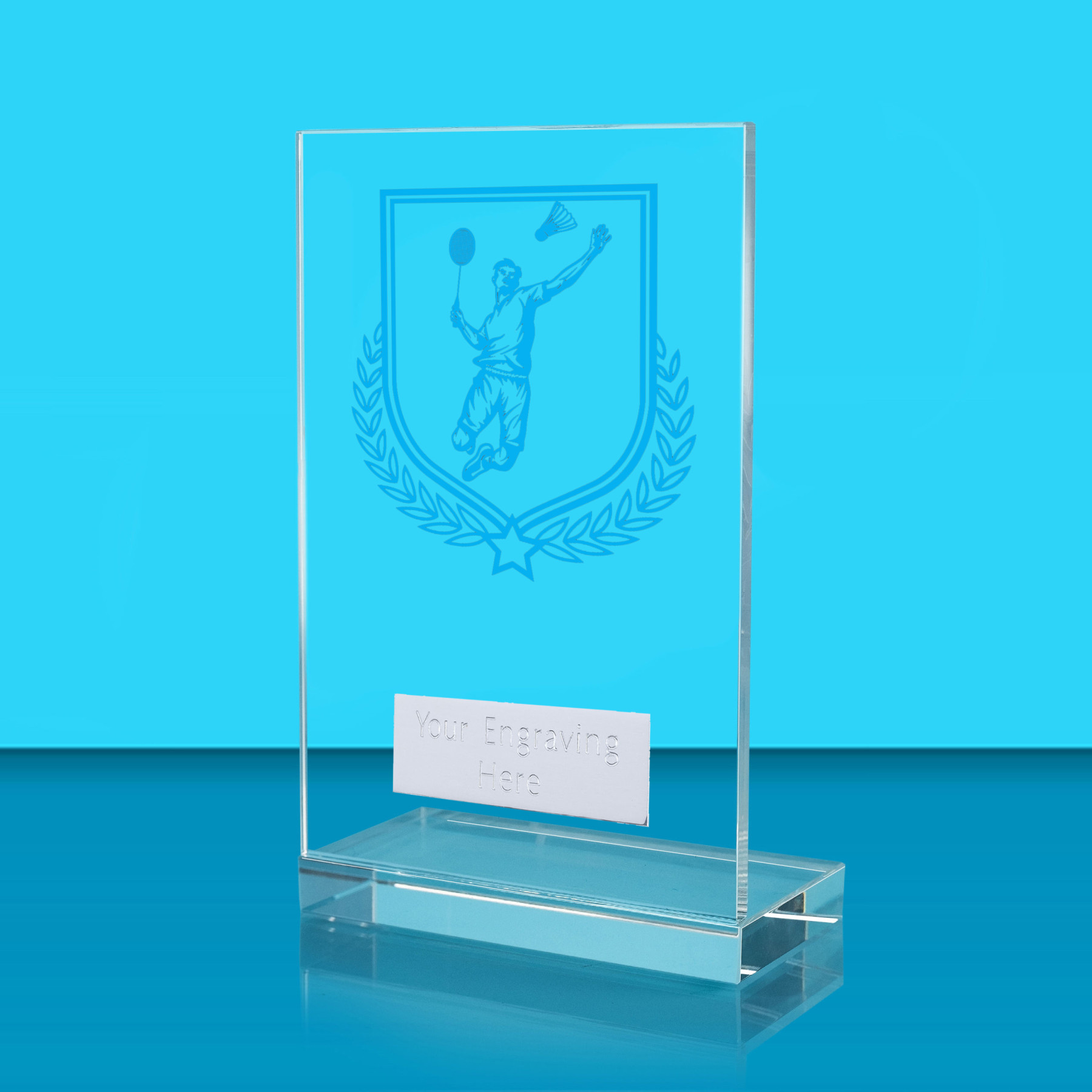 UV Colour Printed Badminton L Shaped Jade Glass Award