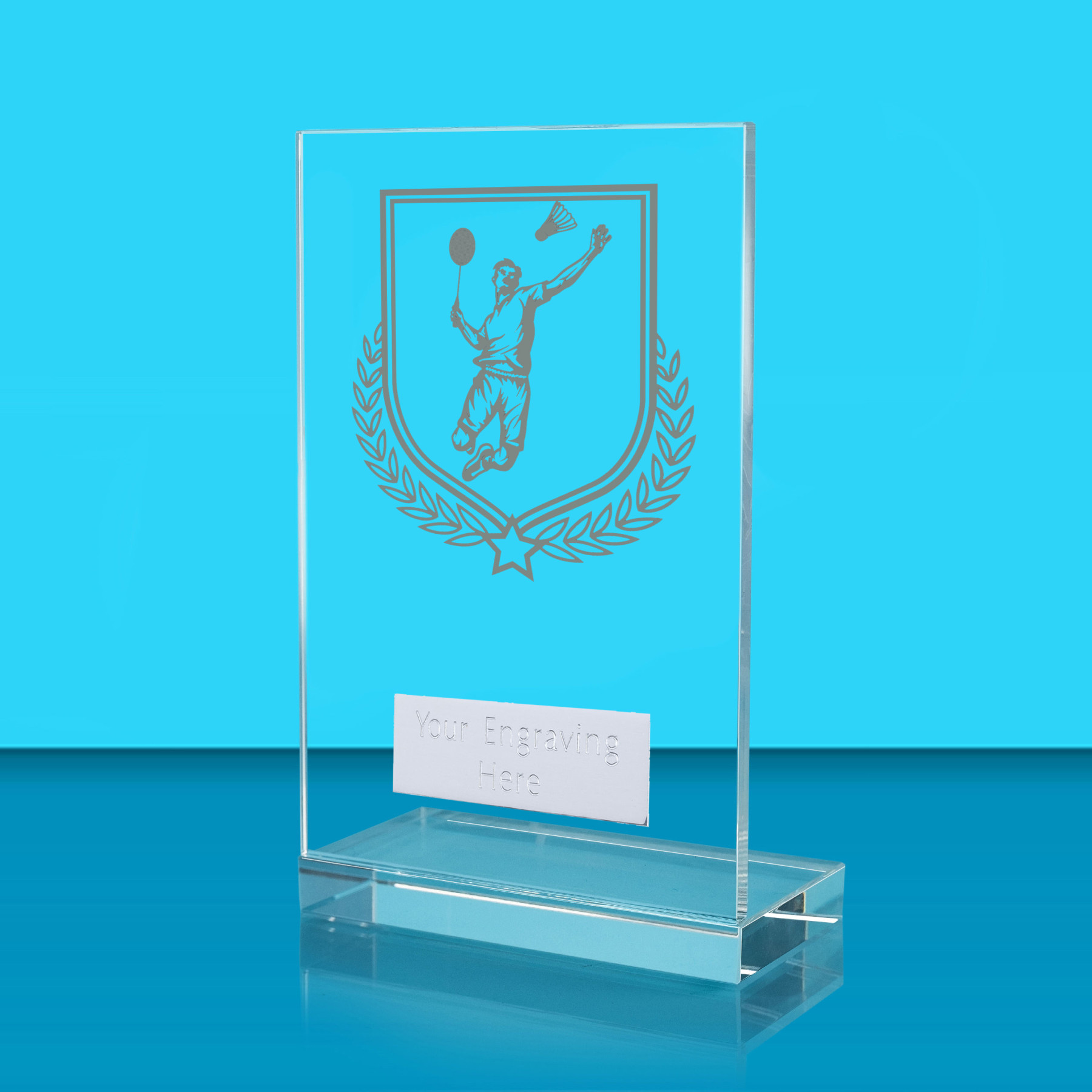 UV Colour Printed Badminton L Shaped Jade Glass Award