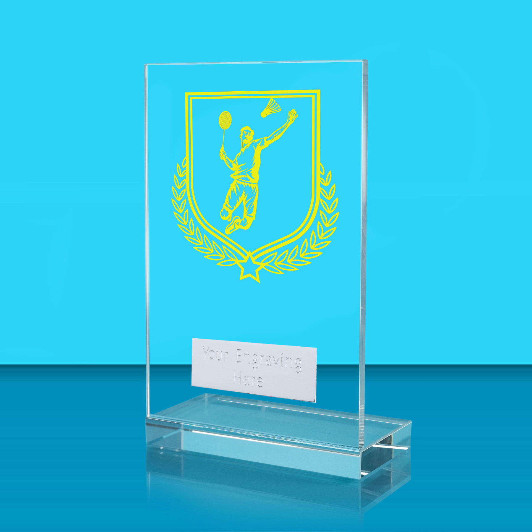 UV Colour Printed Badminton L Shaped Jade Glass Award
