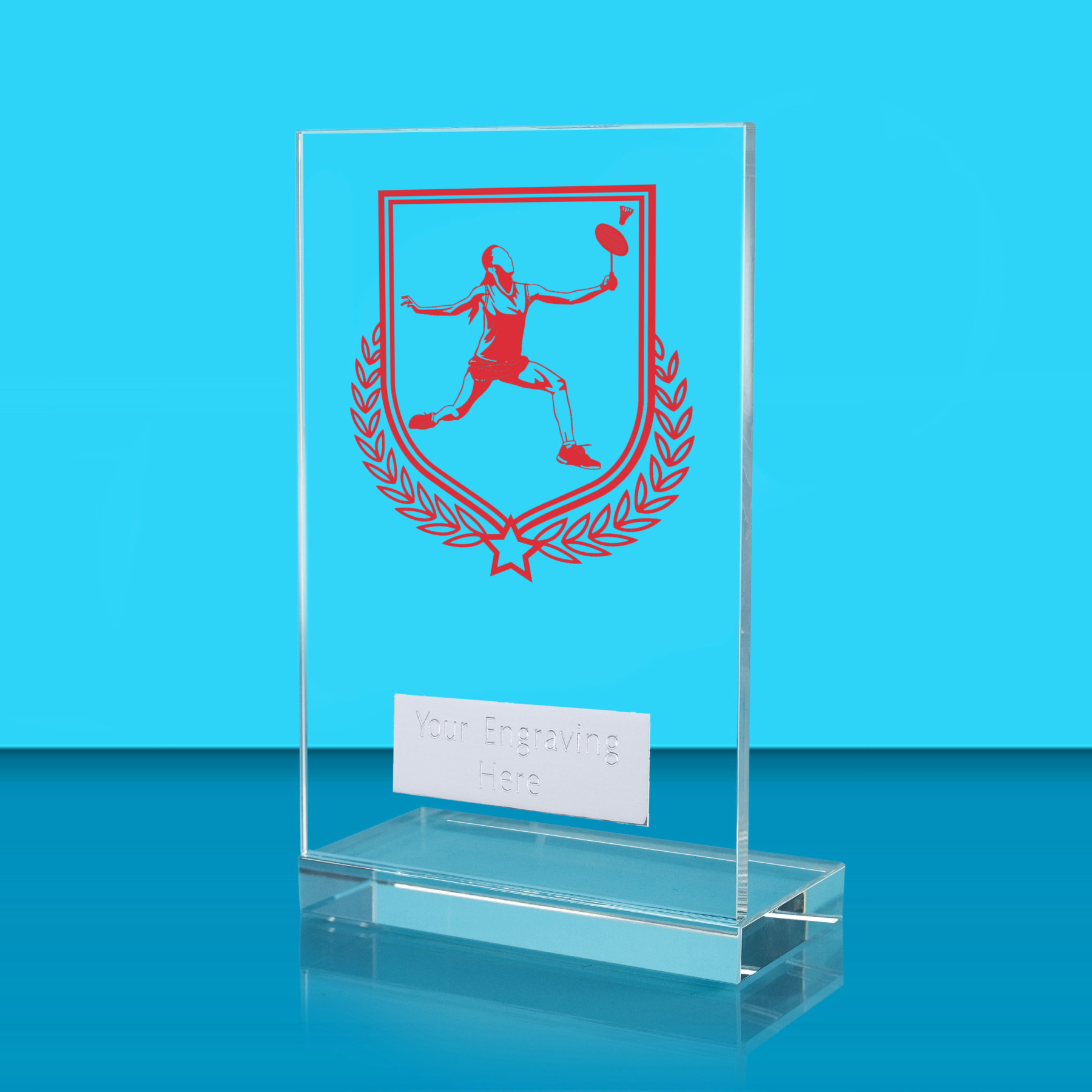 UV Colour Printed Badminton L Shaped Jade Glass Award