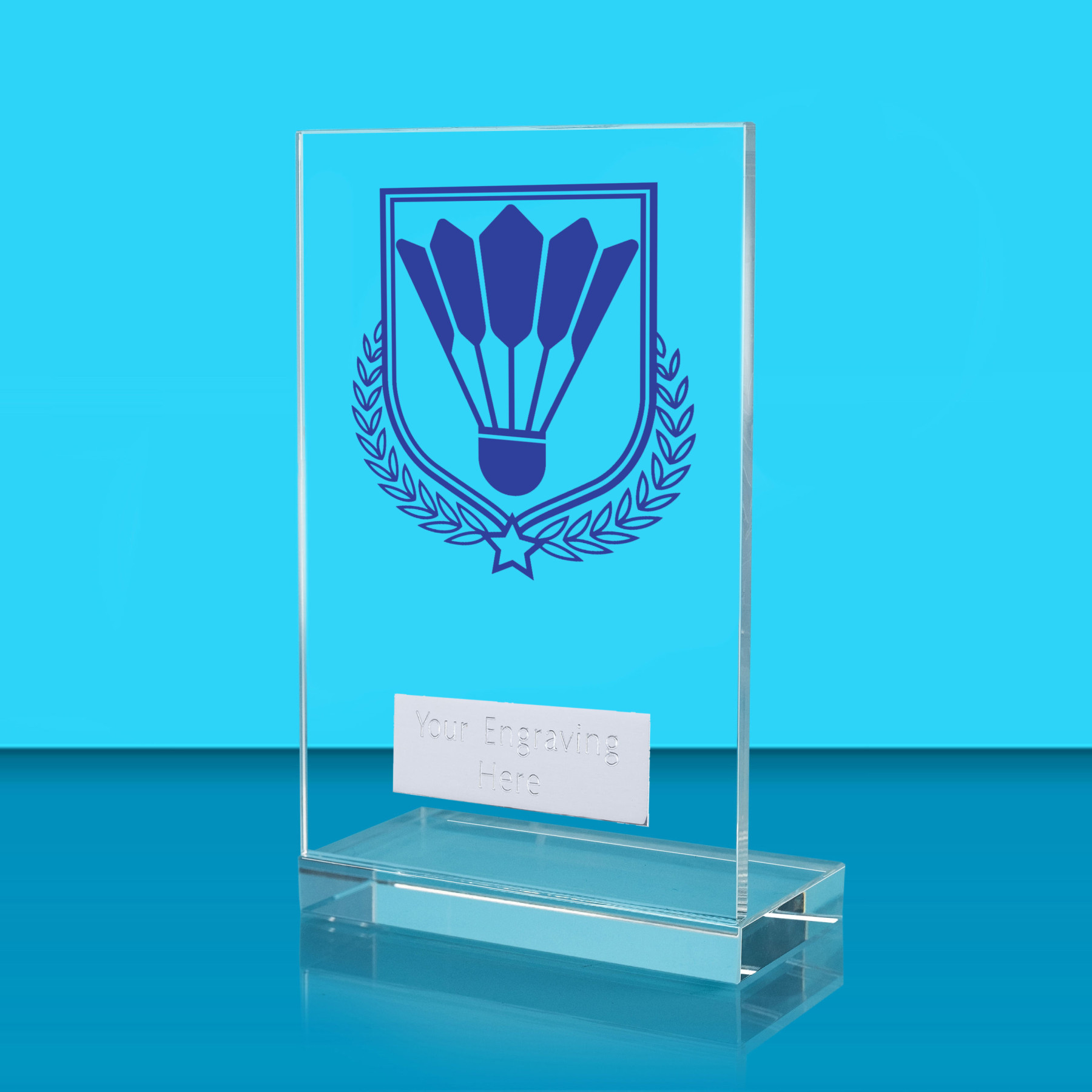 UV Colour Printed Badminton L Shaped Jade Glass Award