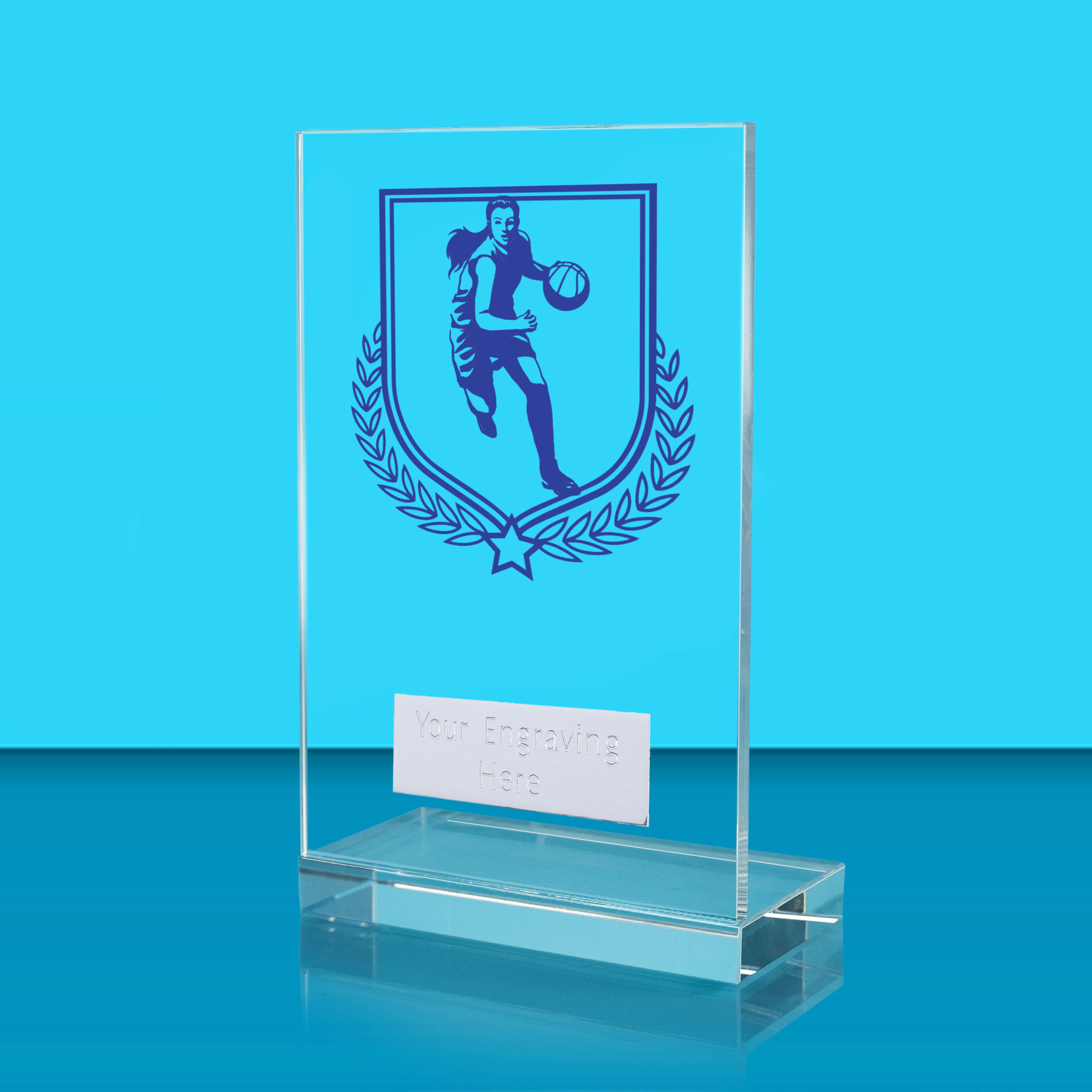 UV Colour Printed Basketball L Shaped Jade Glass Award