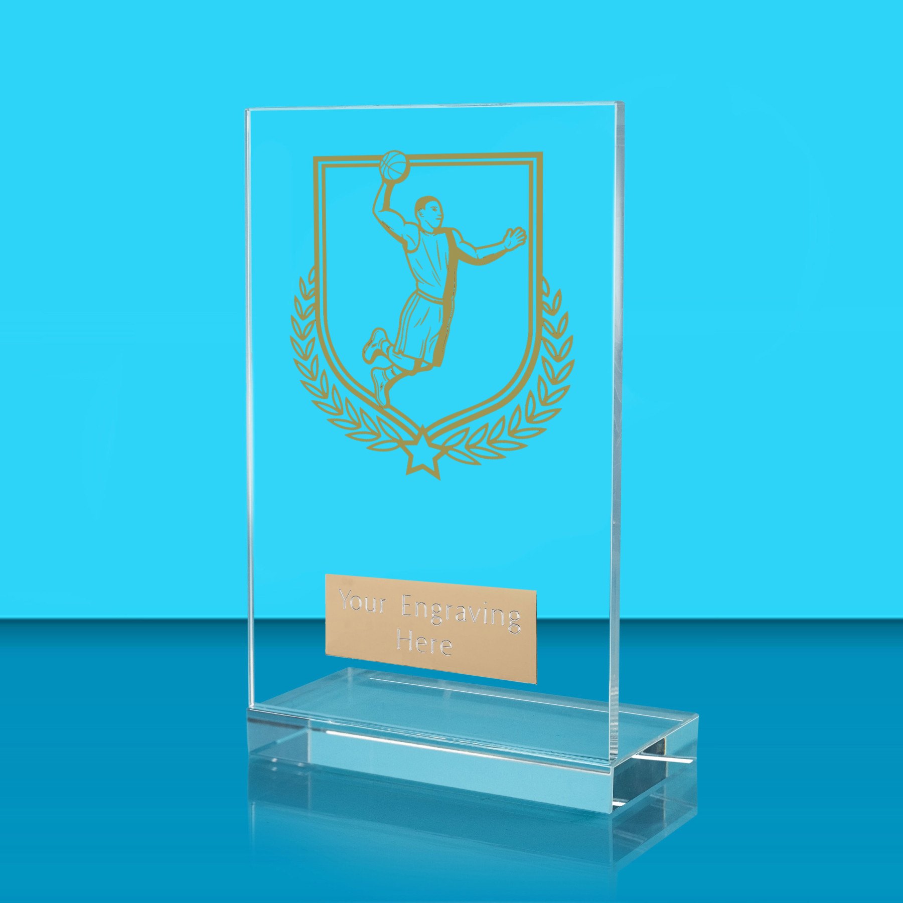 UV Colour Printed Basketball L Shaped Jade Glass Award