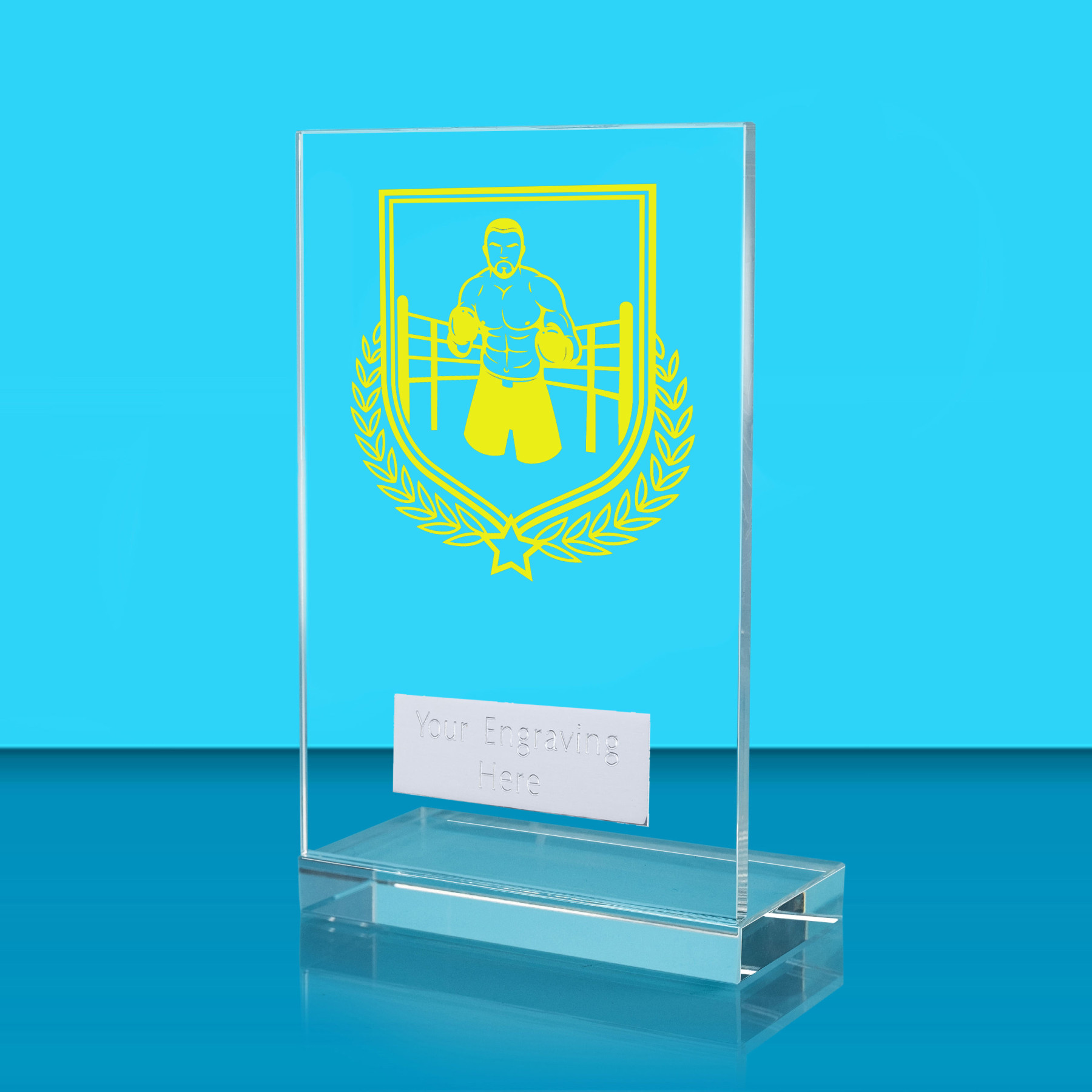 UV Colour Printed Boxing L Shaped Jade Glass Award