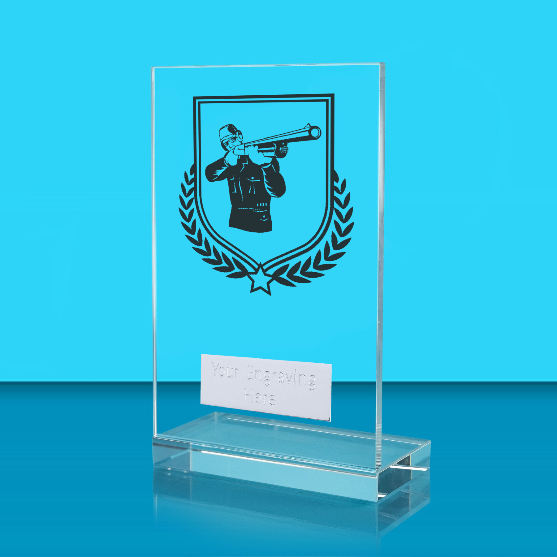 UV Colour Printed Clay Pigeon Shooting L Shaped Jade Glass Award