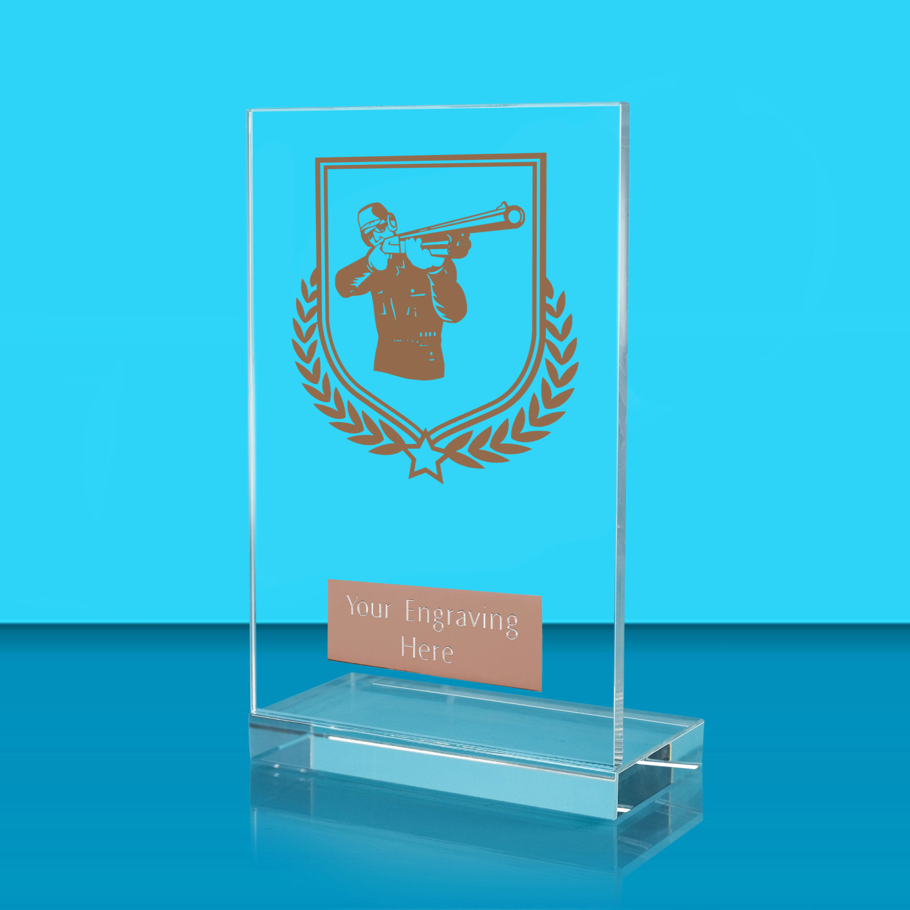 UV Colour Printed Clay Pigeon Shooting L Shaped Jade Glass Award