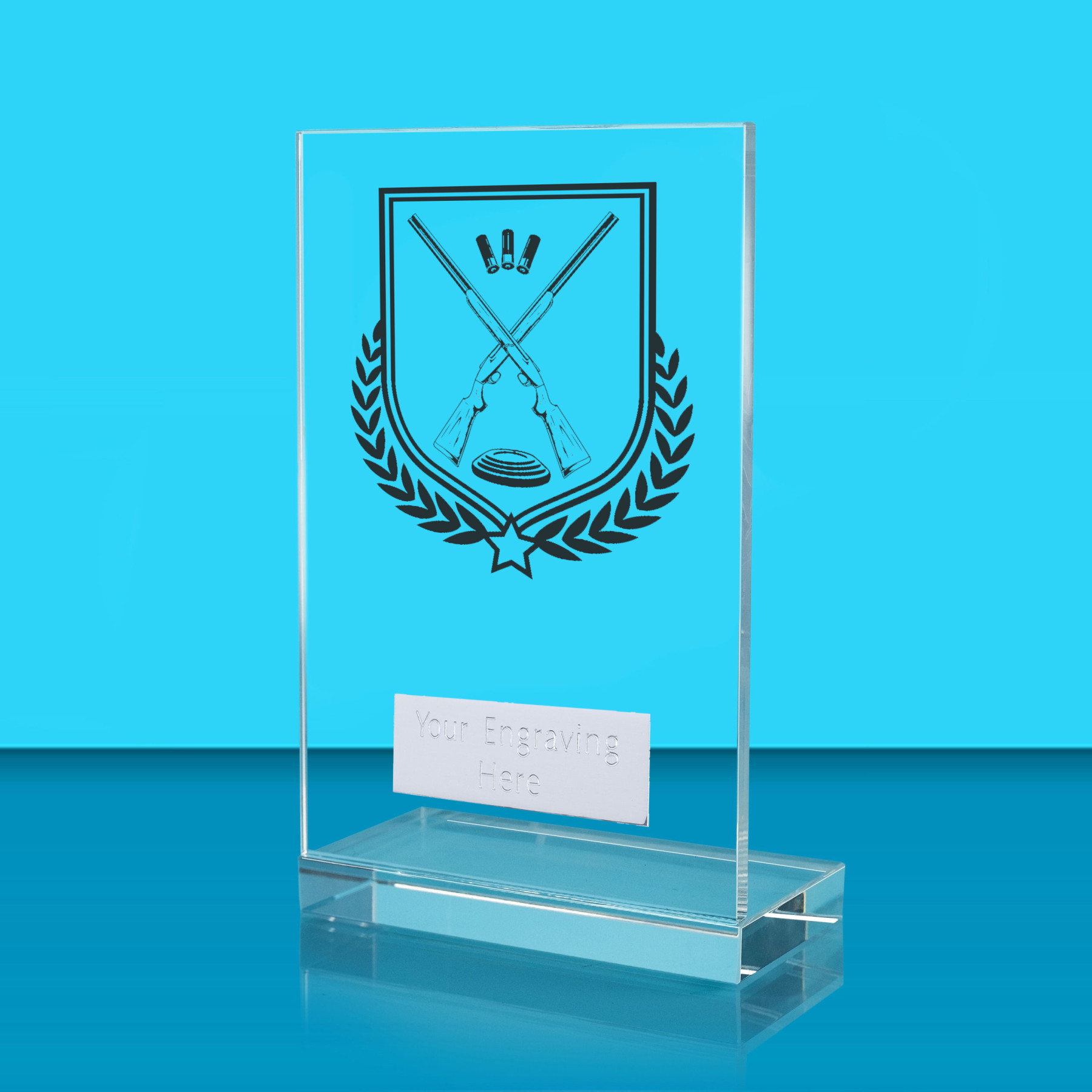 UV Colour Printed Clay Pigeon Shooting L Shaped Jade Glass Award