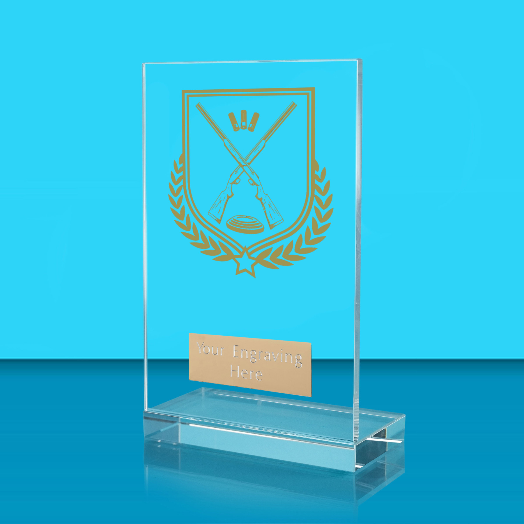 UV Colour Printed Clay Pigeon Shooting L Shaped Jade Glass Award