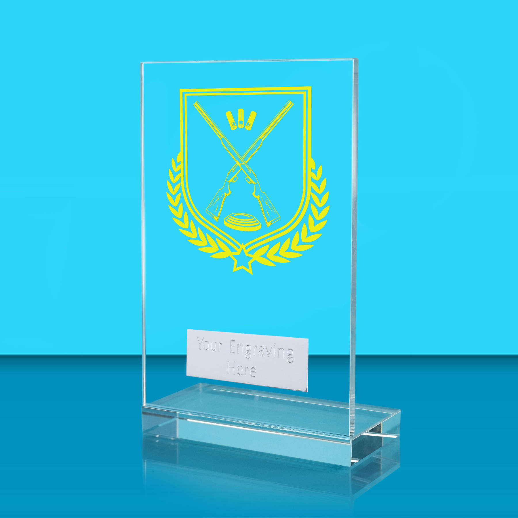 UV Colour Printed Clay Pigeon Shooting L Shaped Jade Glass Award