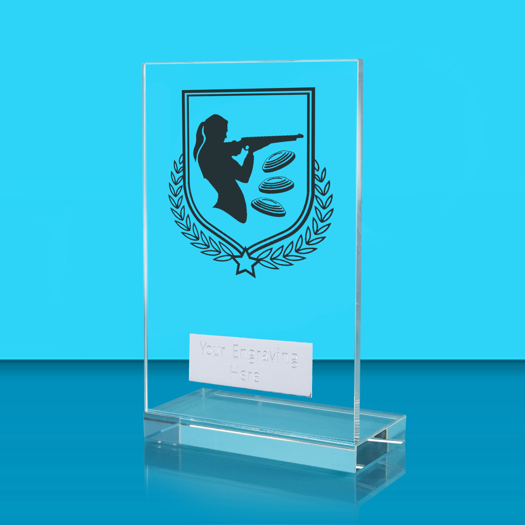 UV Colour Printed Clay Pigeon Shooting L Shaped Jade Glass Award