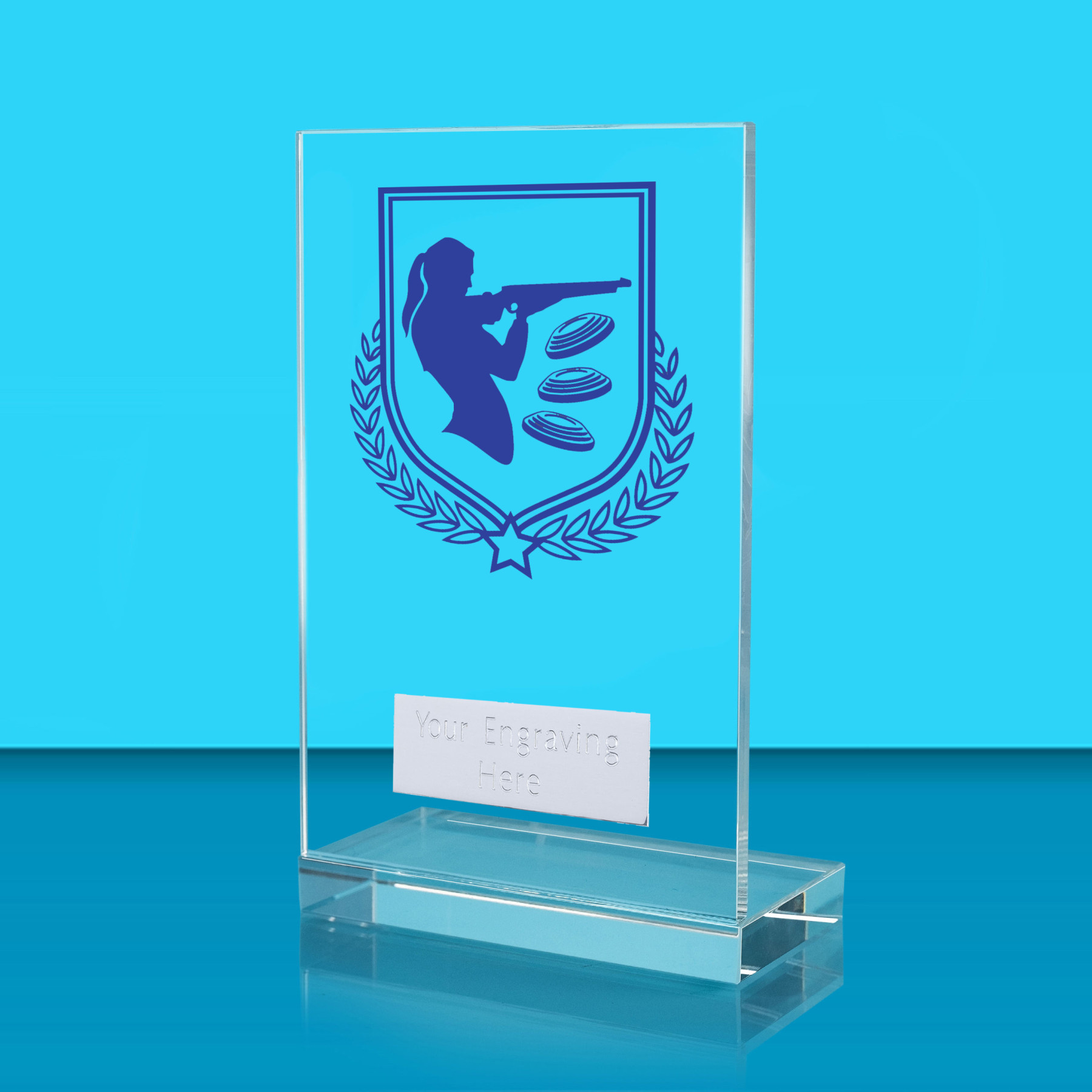 UV Colour Printed Clay Pigeon Shooting L Shaped Jade Glass Award