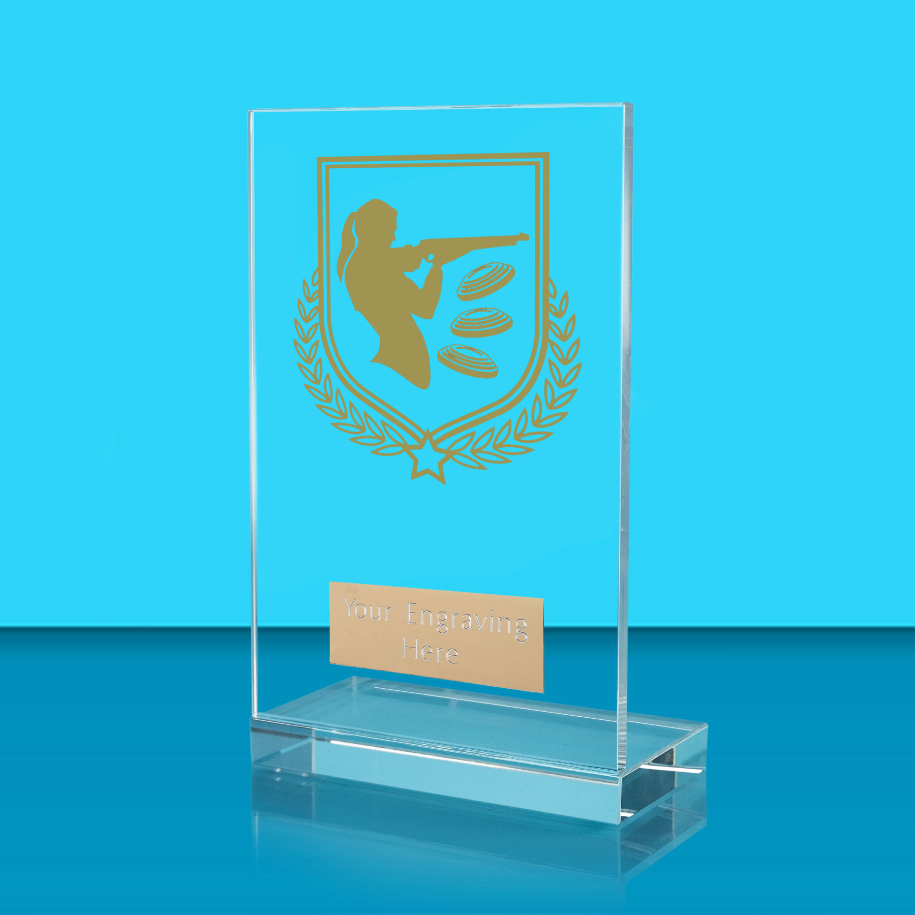 UV Colour Printed Clay Pigeon Shooting L Shaped Jade Glass Award