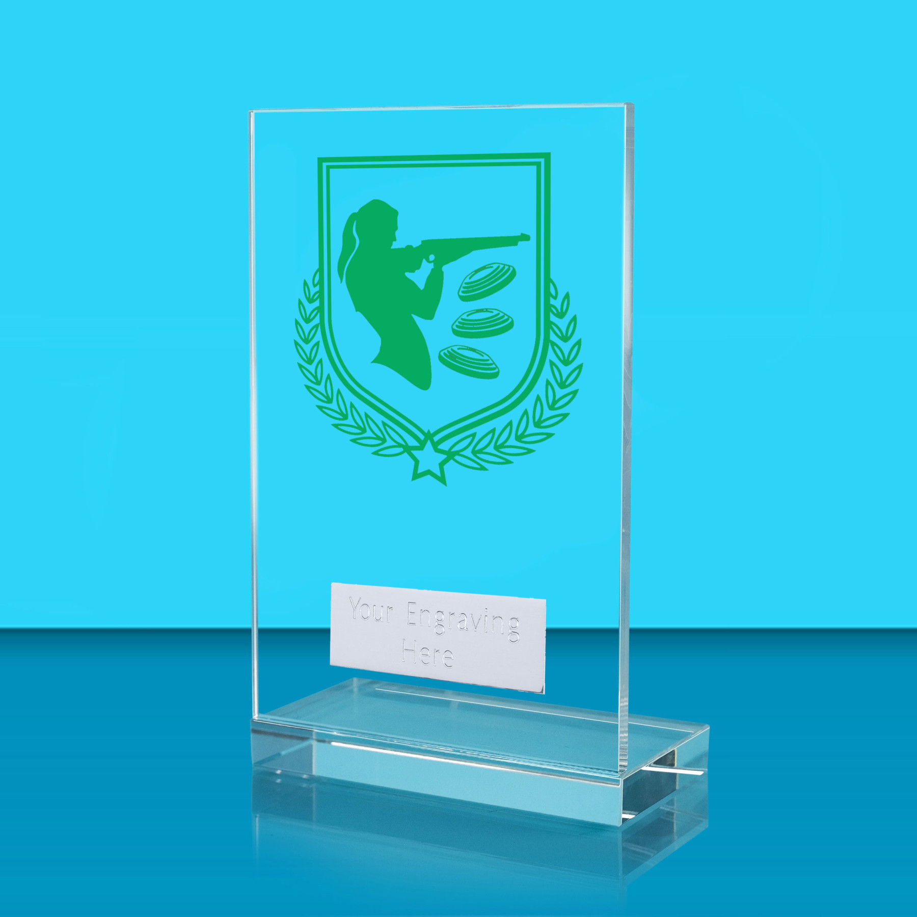 UV Colour Printed Clay Pigeon Shooting L Shaped Jade Glass Award