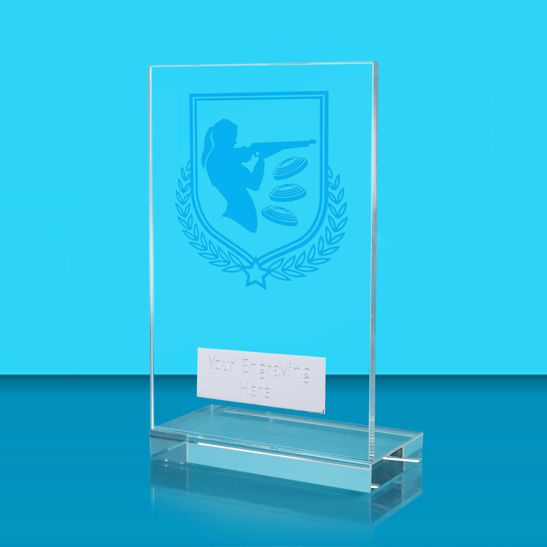 UV Colour Printed Clay Pigeon Shooting L Shaped Jade Glass Award