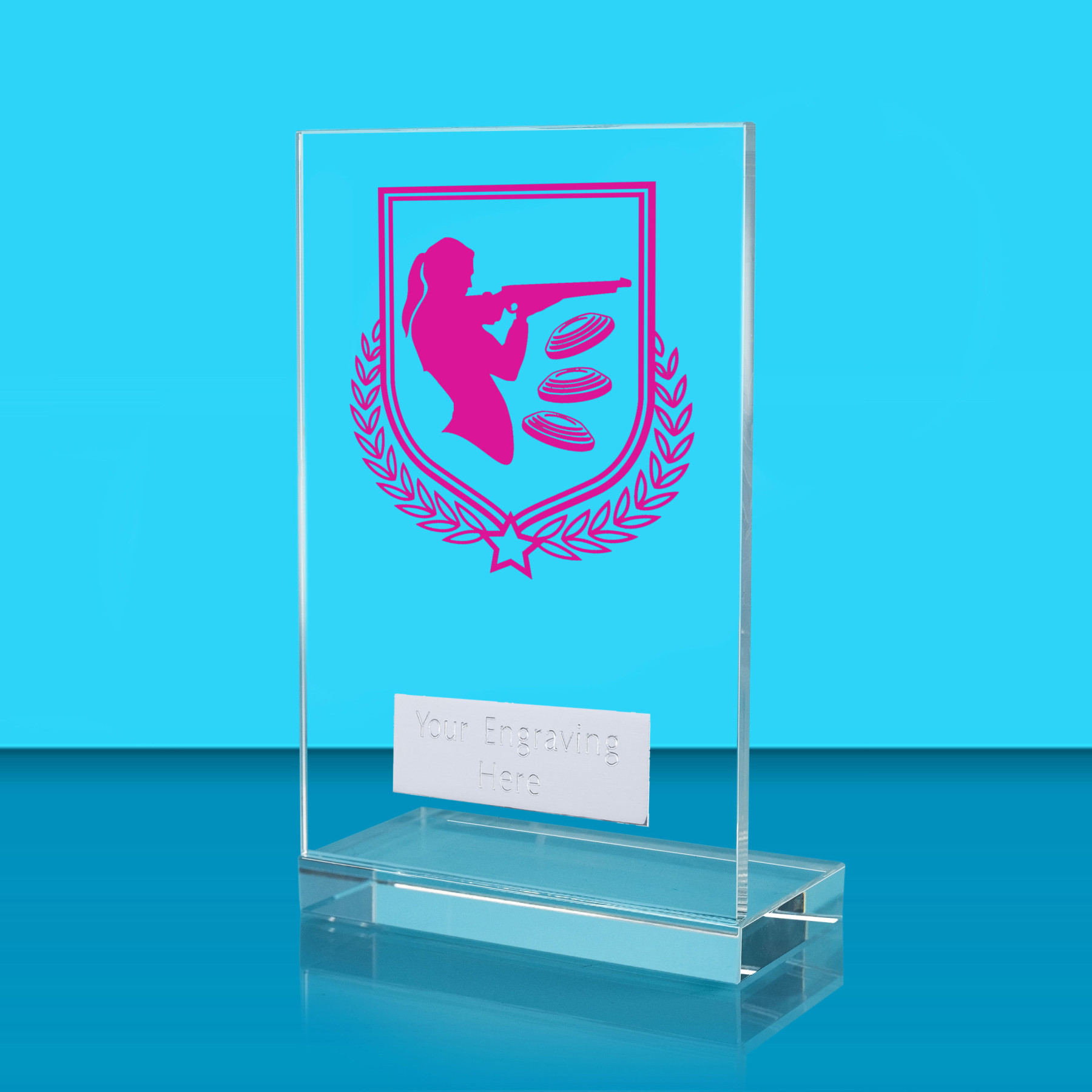 UV Colour Printed Clay Pigeon Shooting L Shaped Jade Glass Award