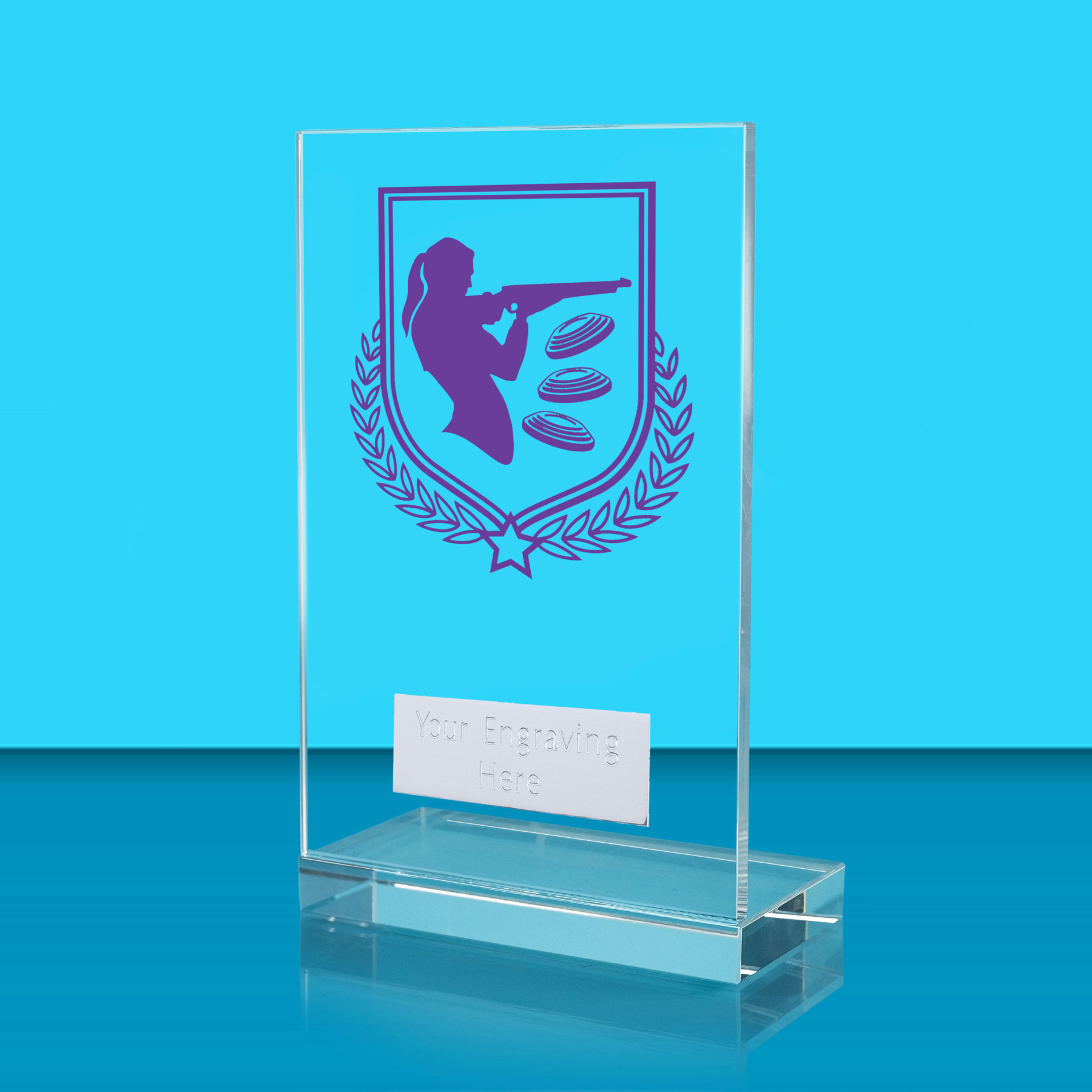 UV Colour Printed Clay Pigeon Shooting L Shaped Jade Glass Award