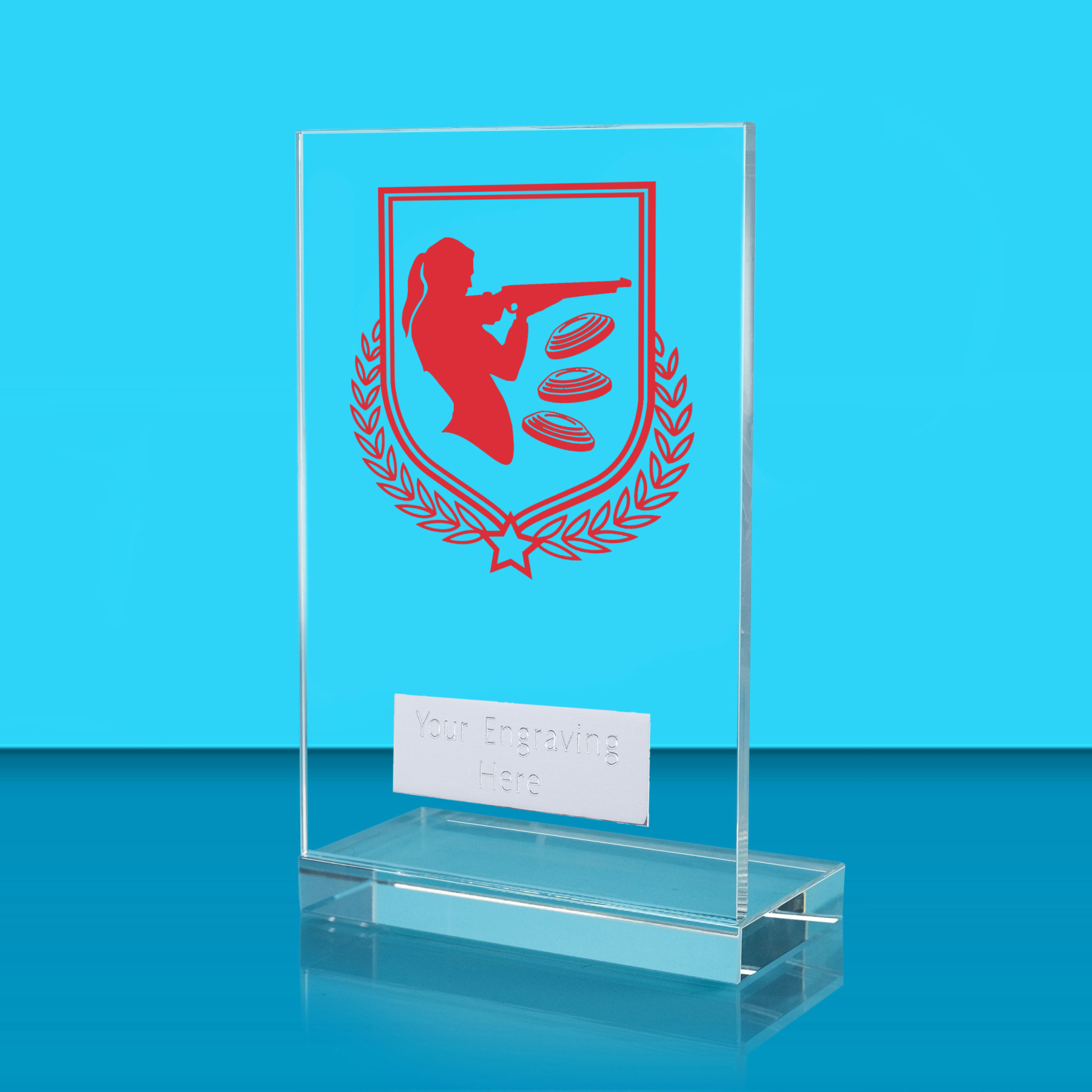 UV Colour Printed Clay Pigeon Shooting L Shaped Jade Glass Award