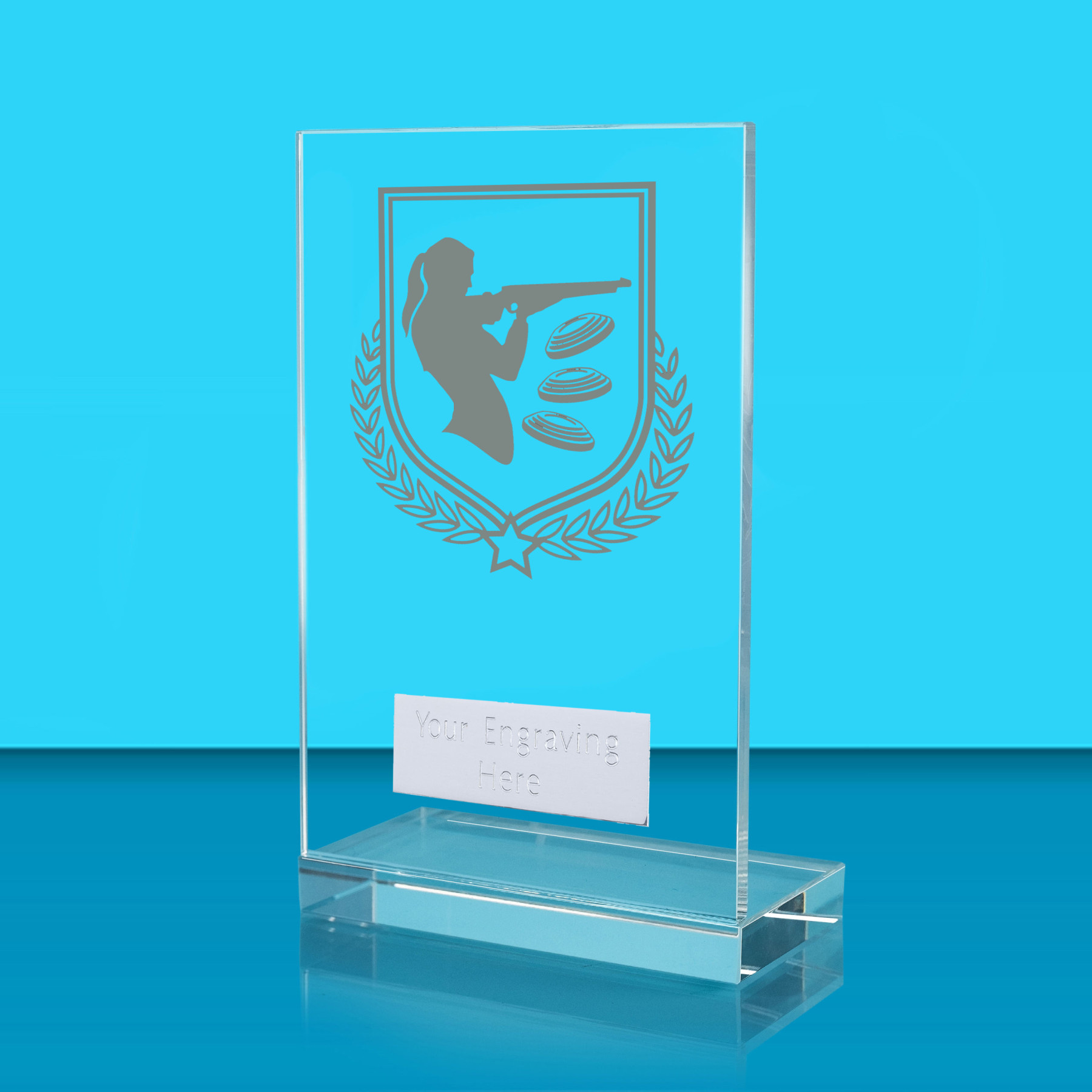 UV Colour Printed Clay Pigeon Shooting L Shaped Jade Glass Award