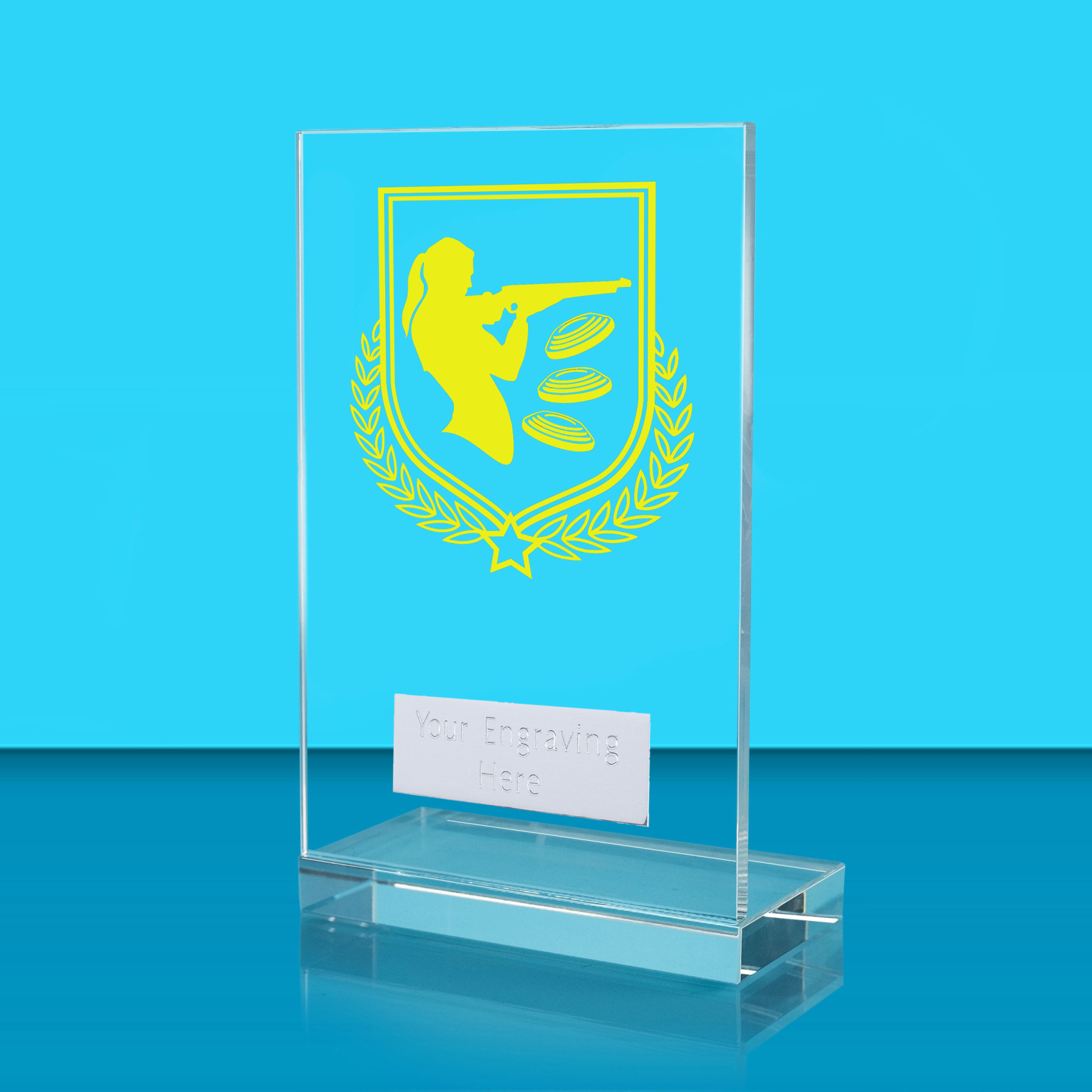UV Colour Printed Clay Pigeon Shooting L Shaped Jade Glass Award