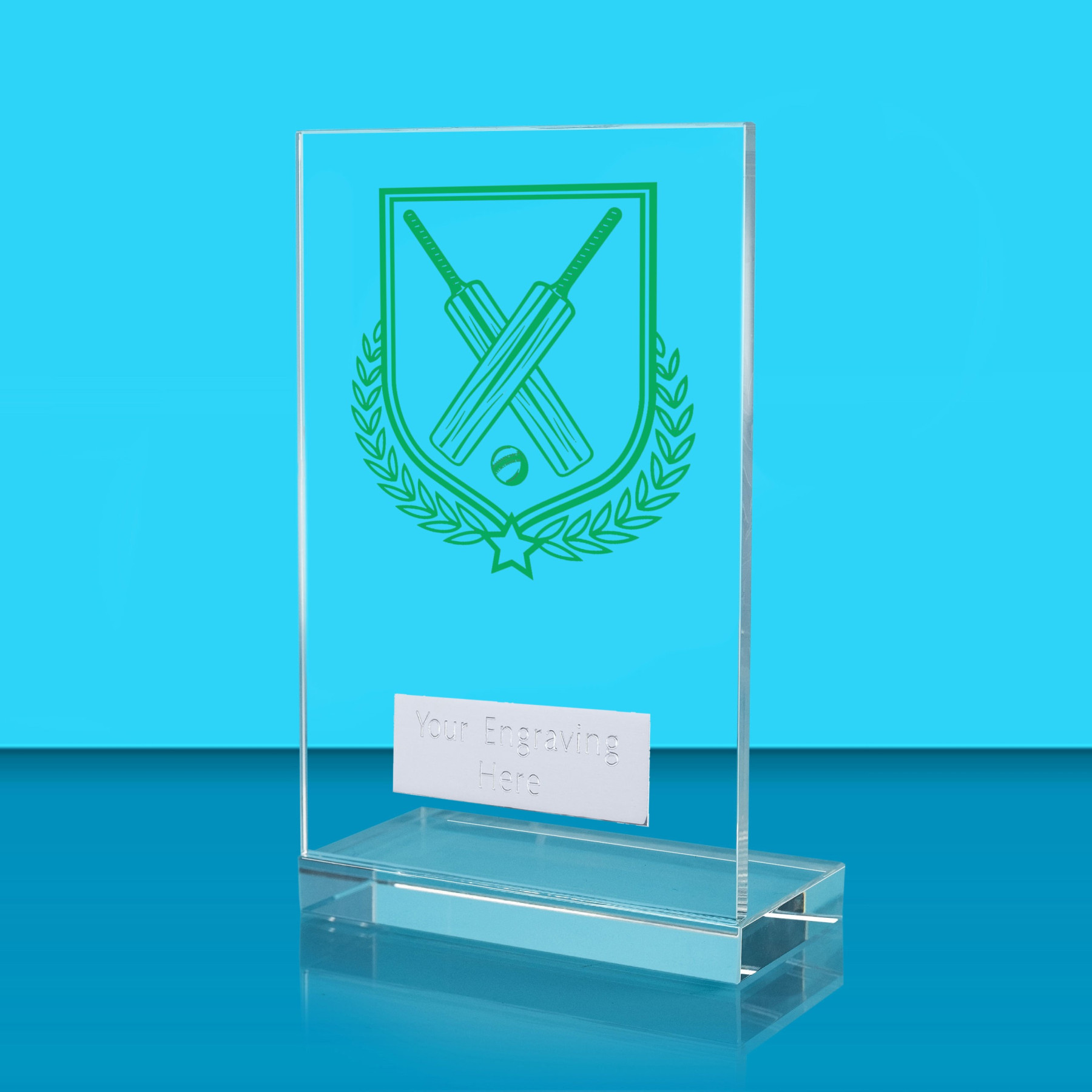 UV Colour Printed Cricket L Shaped Jade Glass Award