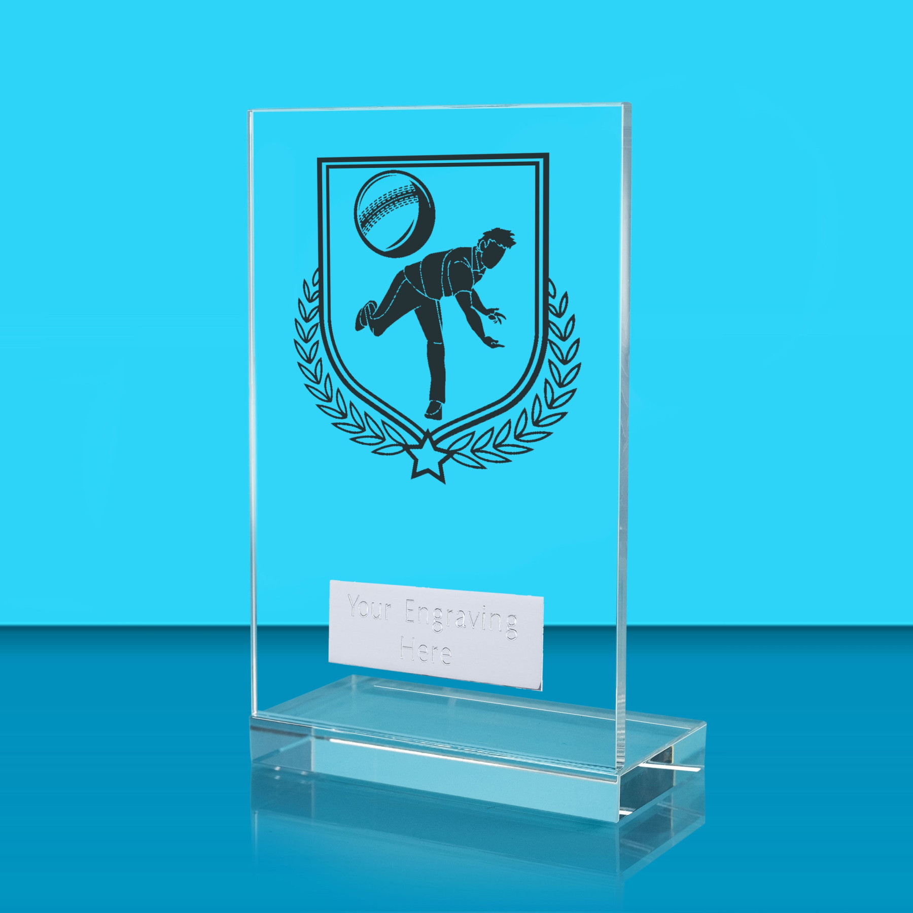 UV Colour Printed Cricket L Shaped Jade Glass Award